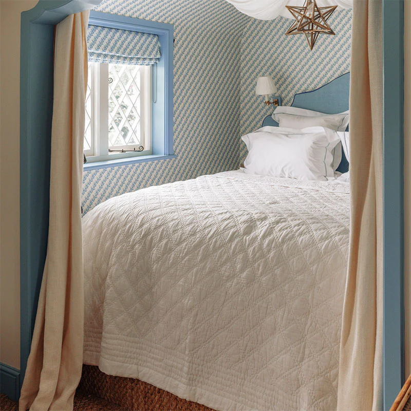 Georgiana Ladderstitch Duvet Cover, King, Dusky Blue