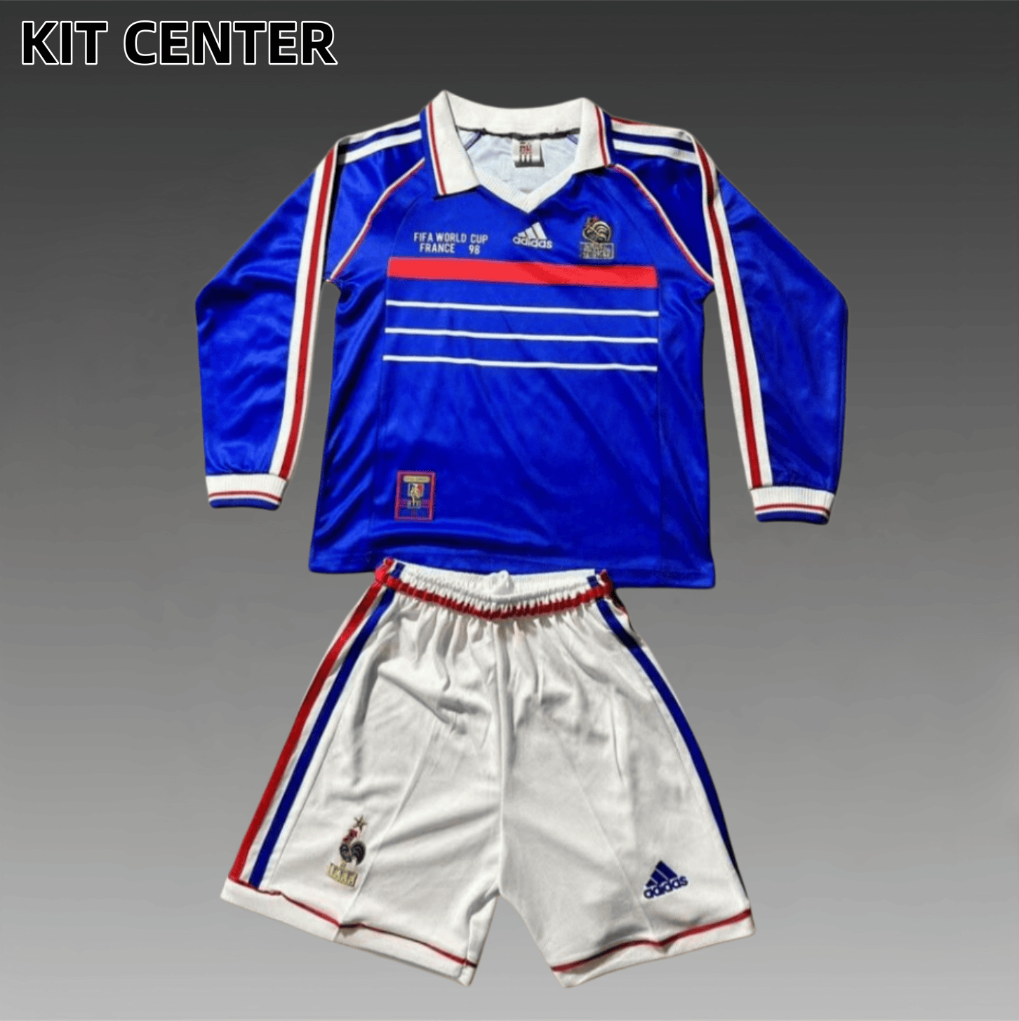 1998 France home Retro long sleeves Football Shirt  Kids Kit