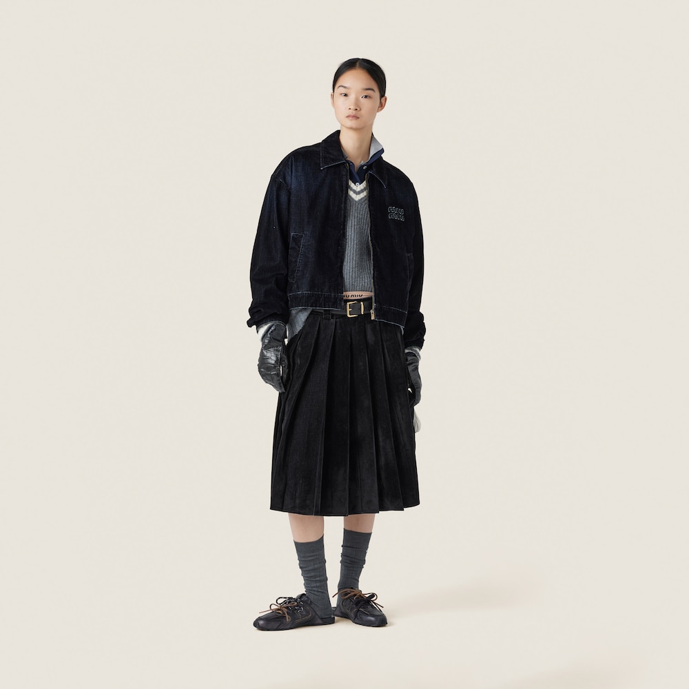 Flocked chambray skirt