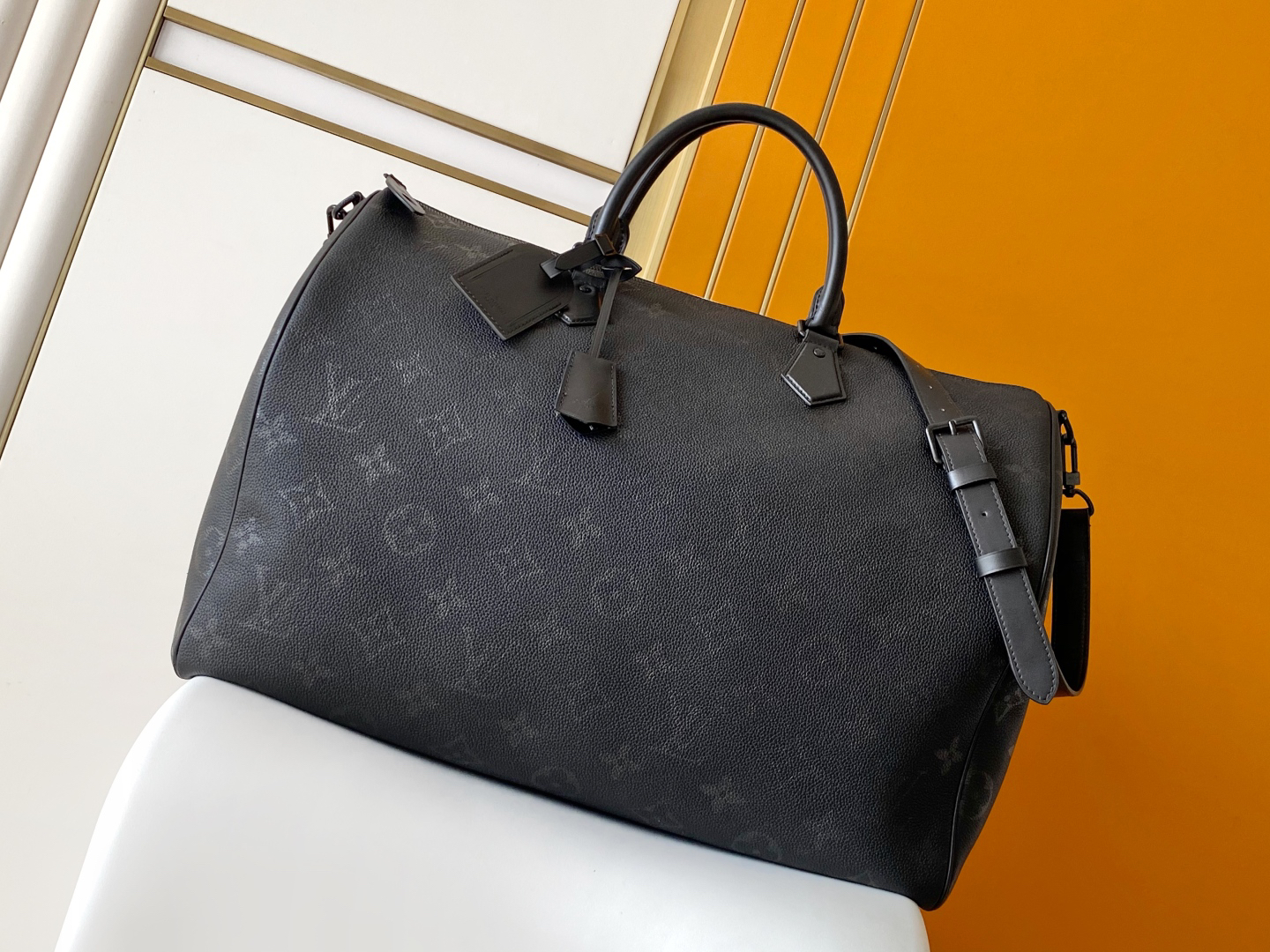 Louis Vuitton Keepall Bandouliere Bag Dark Infinity Leather with Monogram Eclipse Glaze Canvas 50