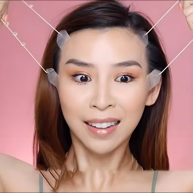 🌟 Facial Tape & Bandage Set | 18 Pcs Invisible Face Lifting Tape | 4 Adjustable Elastic Straps | for Neck, Jawline & Double Chin Skin | Reusable & Unscented🎀✨