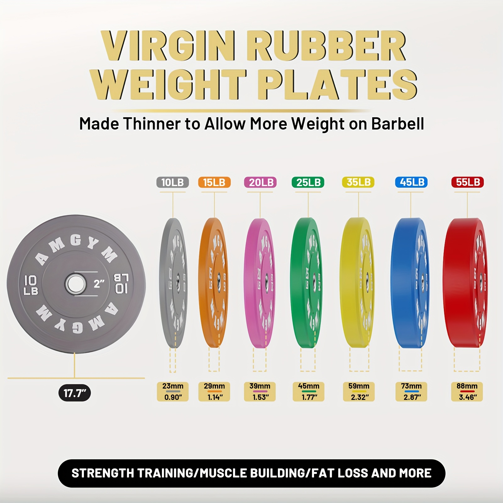 AMGYM Colorful Bumper Plates, Weight Plates, Bumper Weight Plates, Steel Core, Strength Training