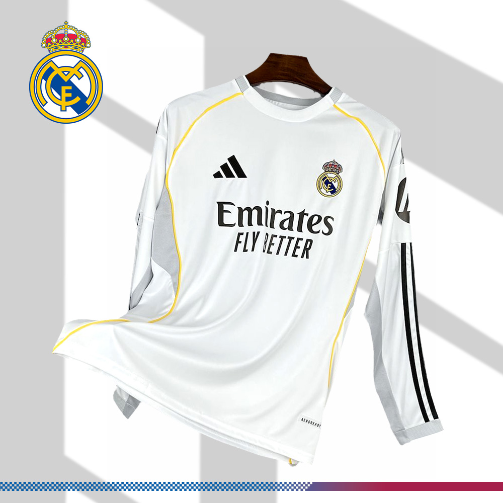 2025/2026 Real Madrid Home Long Sleeve Football Shirt （Fan Edition）