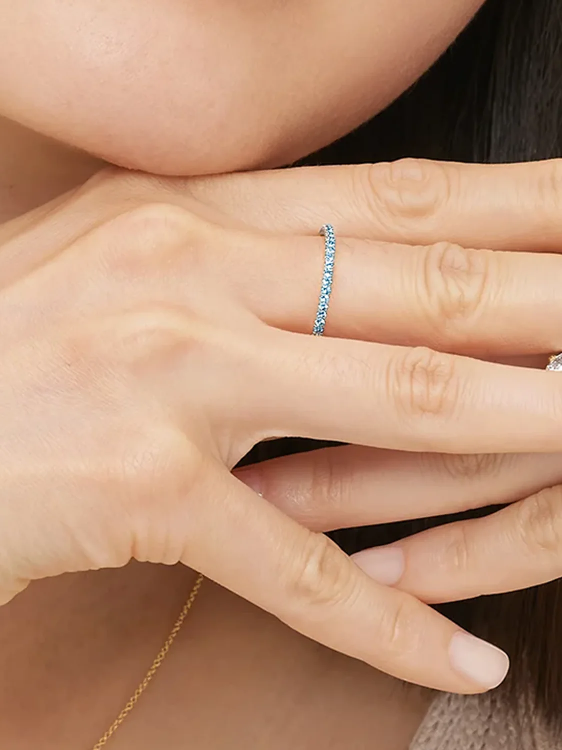 Swiss Blue Topaz Pave Band Ring