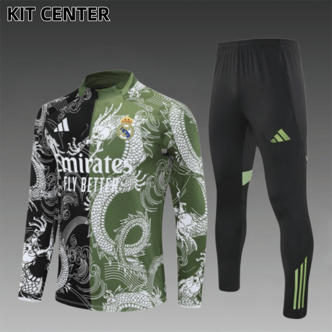 25/26 Real Madrid black-green Half Zip Training Kit (Adult Kids Kit)