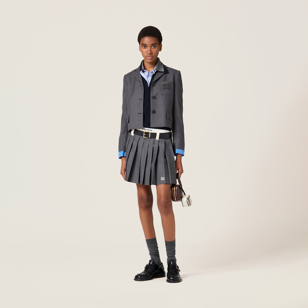 Single-breasted cropped gabardine jacket