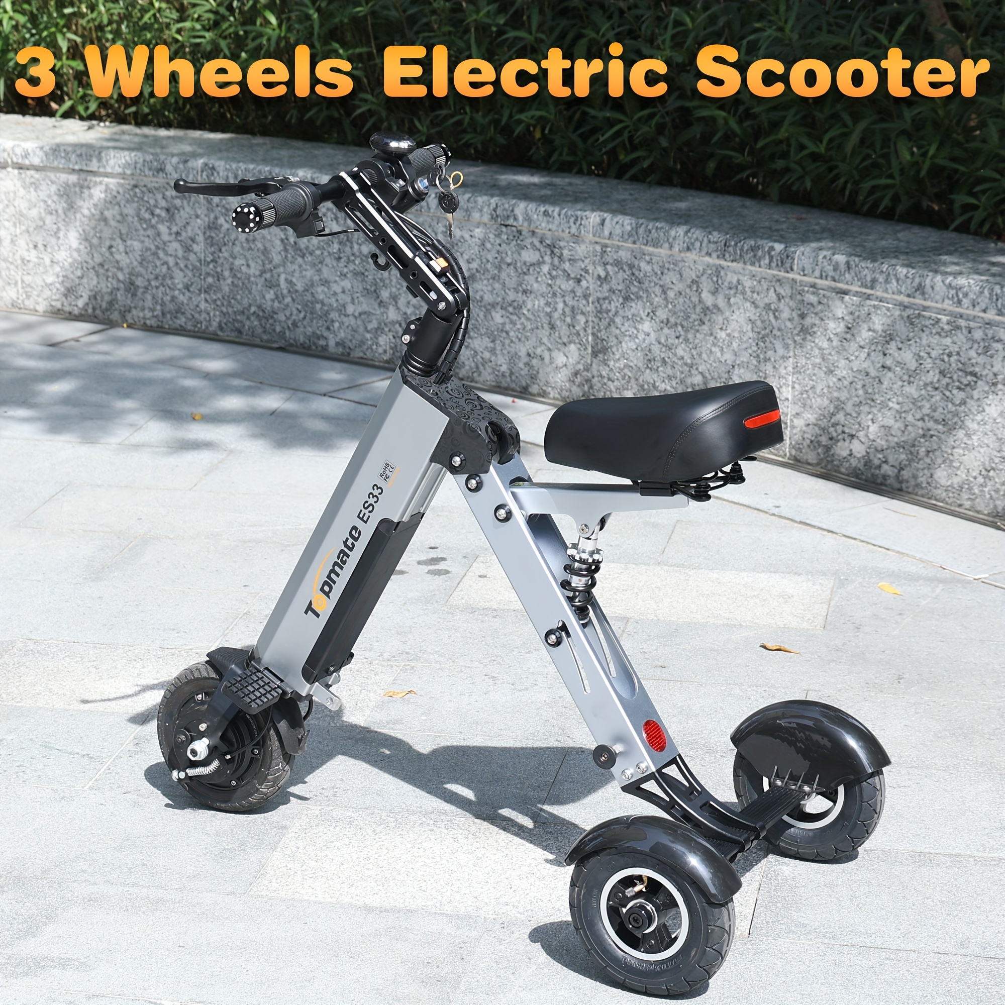 TopMate electric scooter, 8inch three-wheeled foldable model with adult seat, lightweight electric scooter equipped with a removable 36V 7.8AH battery and reverse function