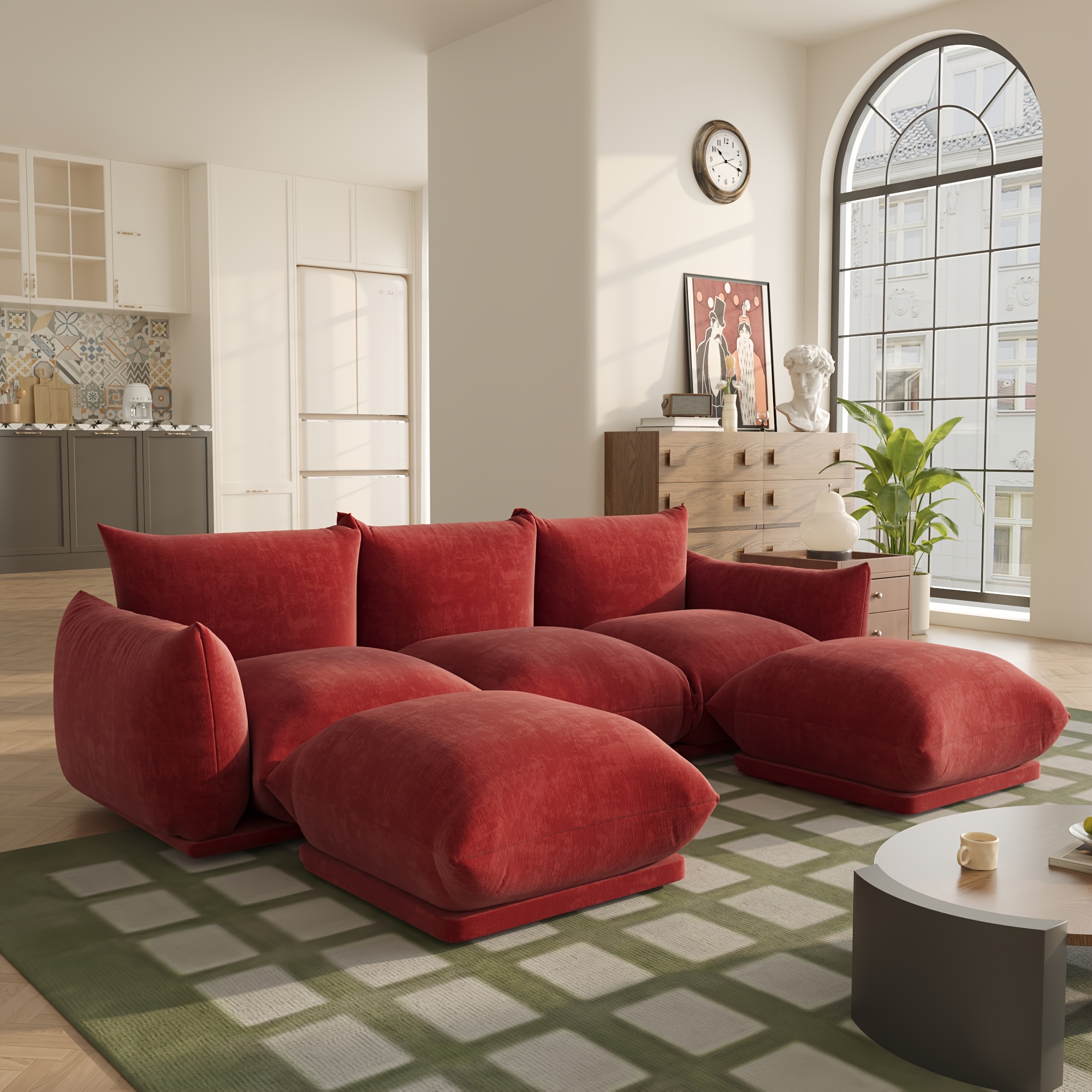 U-shaped modular sofa, chenille minimalist modular sofa, 5-seater modular sofa, wide reversible sofa, suitable for living room, bedroom, office, apartment