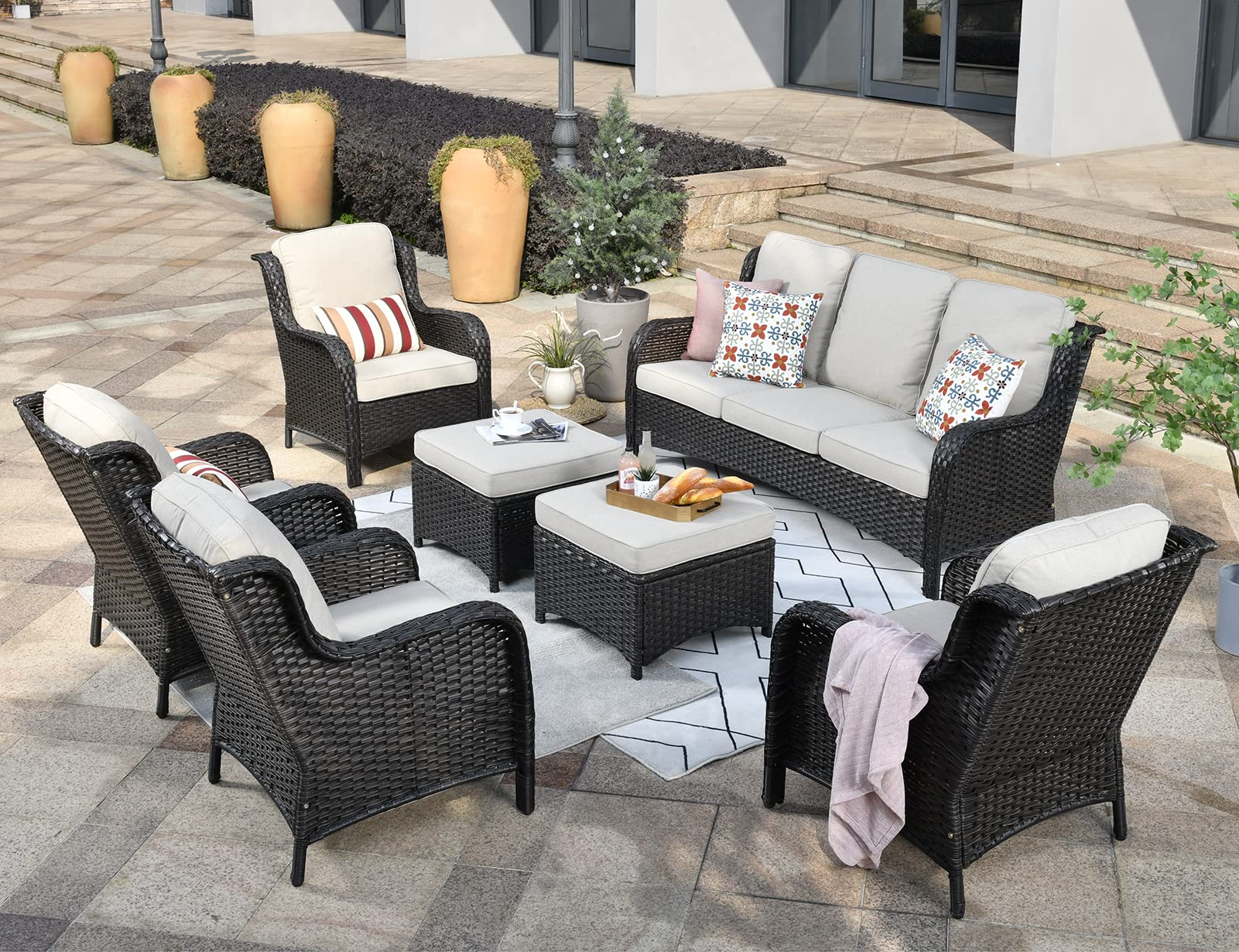 Outdoor Furniture Patio Furniture Set 7 Pcs All Weather Wicker Patio Conversation