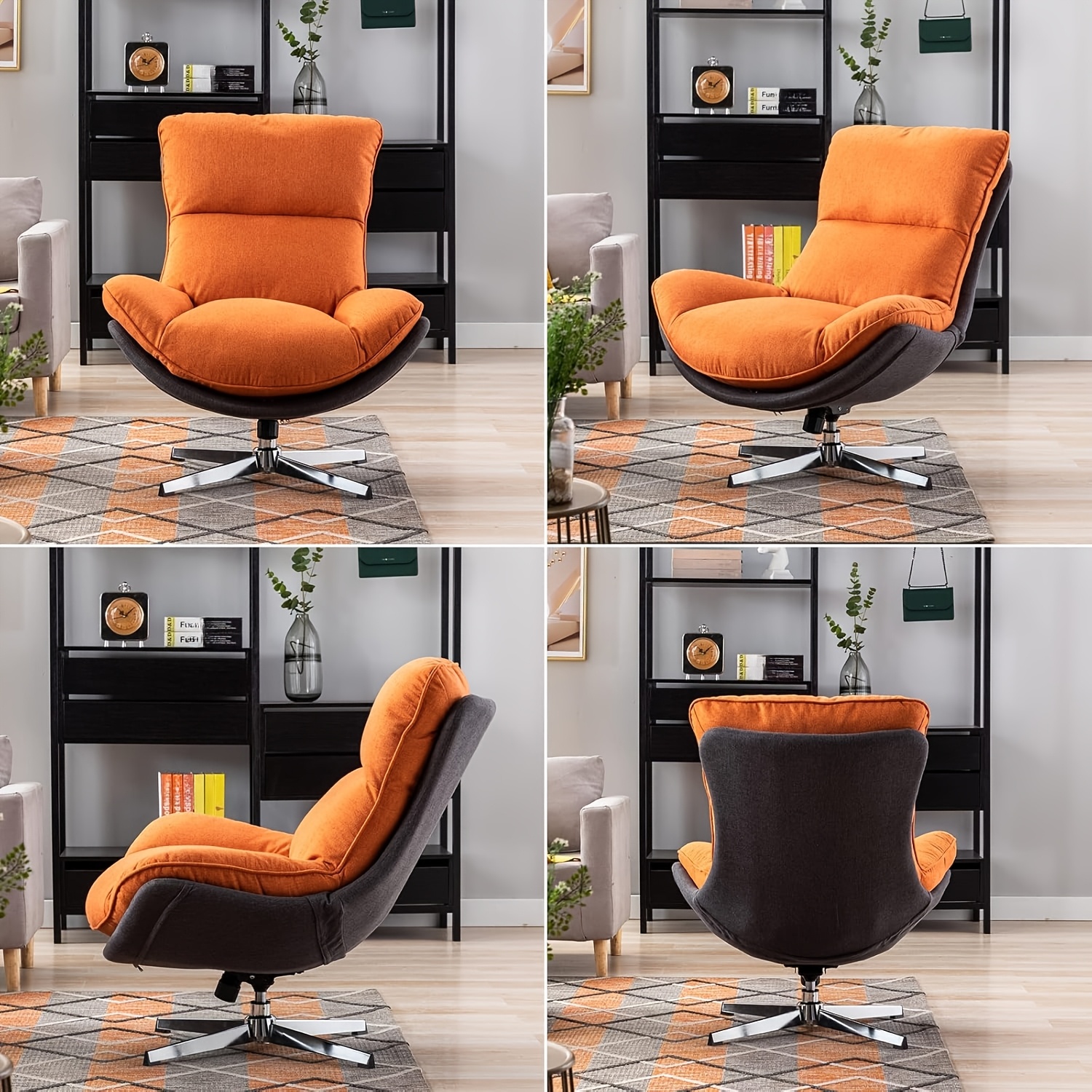 1 piece 34inch wide swivel recliner modern linen upholstered chair with chrome base, leisure glider rocking chair for living room, bedroom, reading room, office