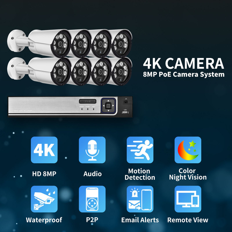 Gadinan 8MP 8CH NVR AI Colorful Night Vision CCTV System 4K POE Outdoor Waterproof Video Surveillance Kit Security Camera Set