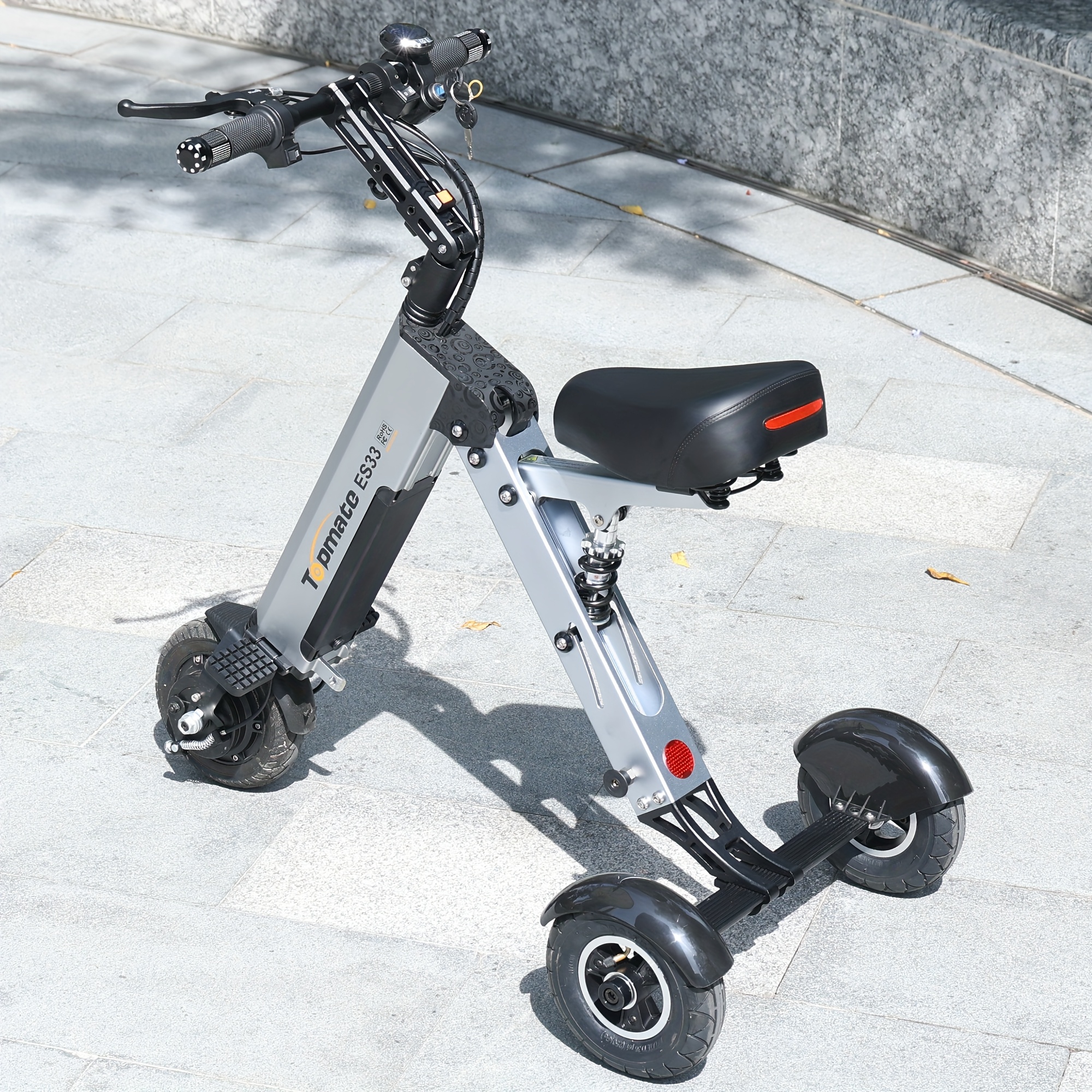 TopMate electric scooter, 8inch three-wheeled foldable model with adult seat, lightweight electric scooter equipped with a removable 36V 7.8AH battery and reverse function