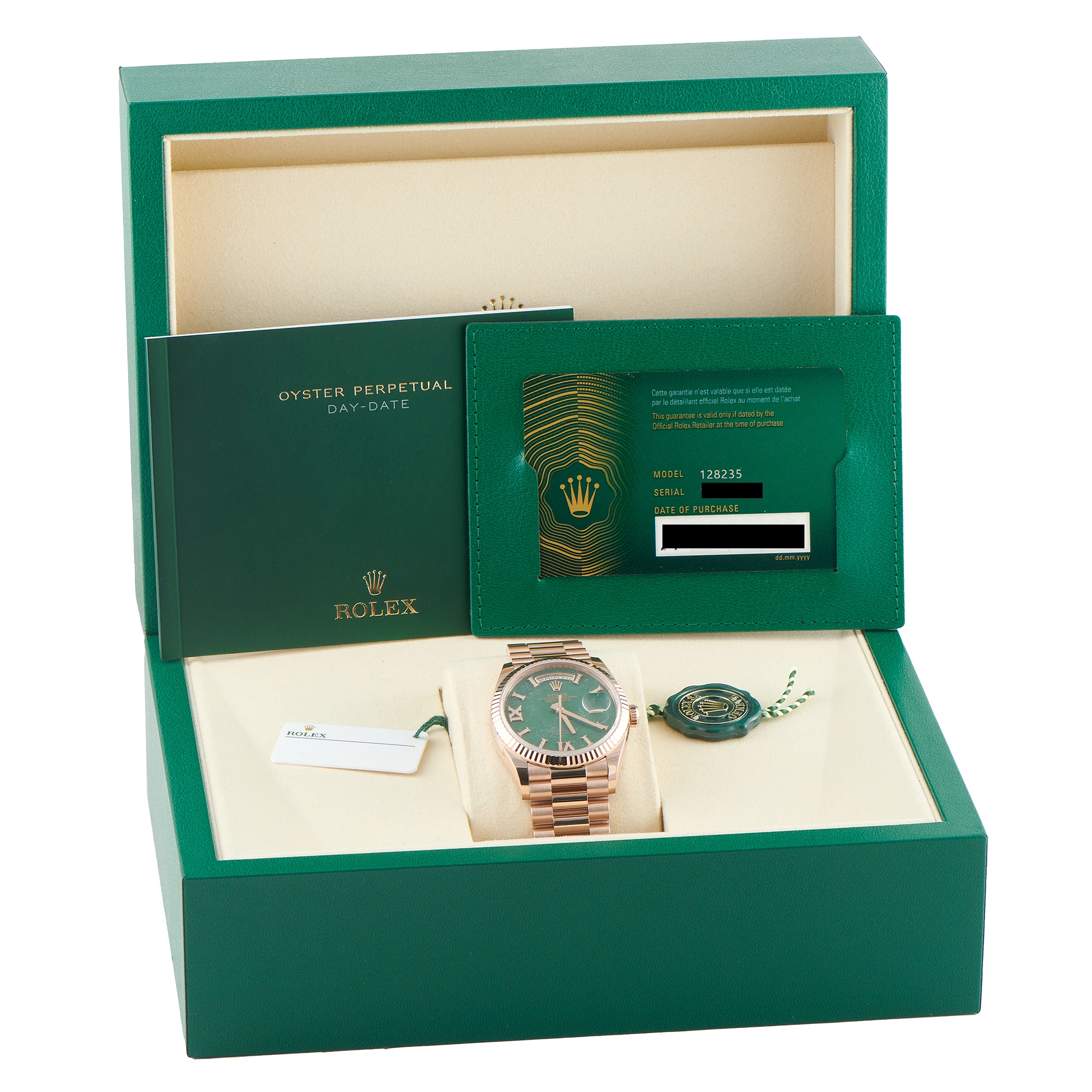 RolexDay-Date Green Aventurine Dial 18K Everose Gold President Watch 128235