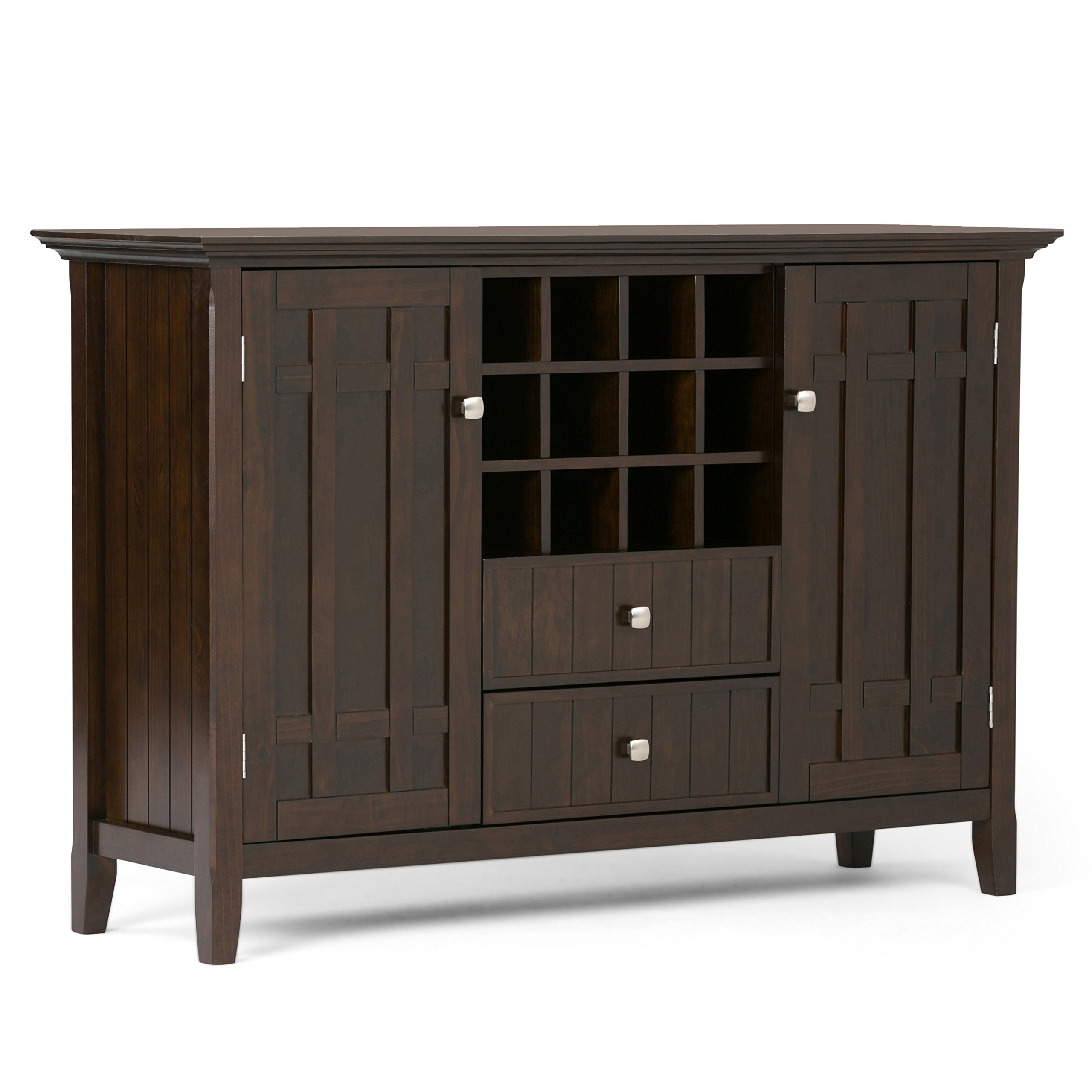 Solid Pine Wood 54 inch Rustic Sideboard Buffet Credenza in Dark Tobacco Brown