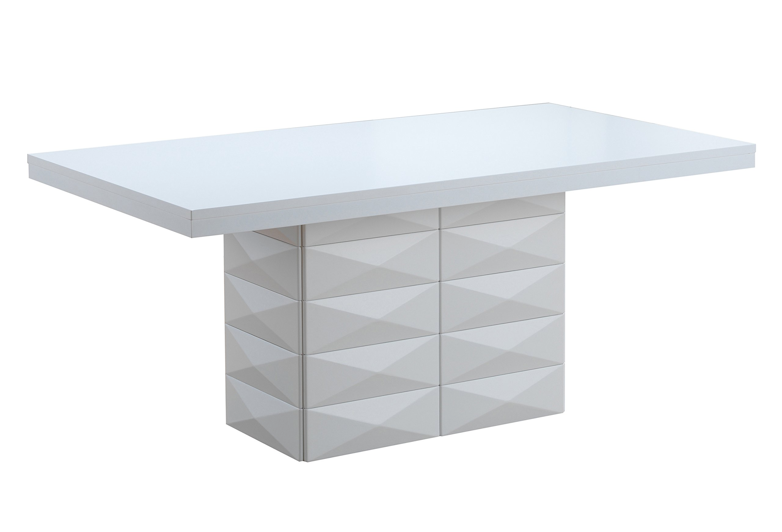 Milan 7 Piece White Modern Rectangle Dinette Dining Room Table & 6 Beige Vinyl Chairs