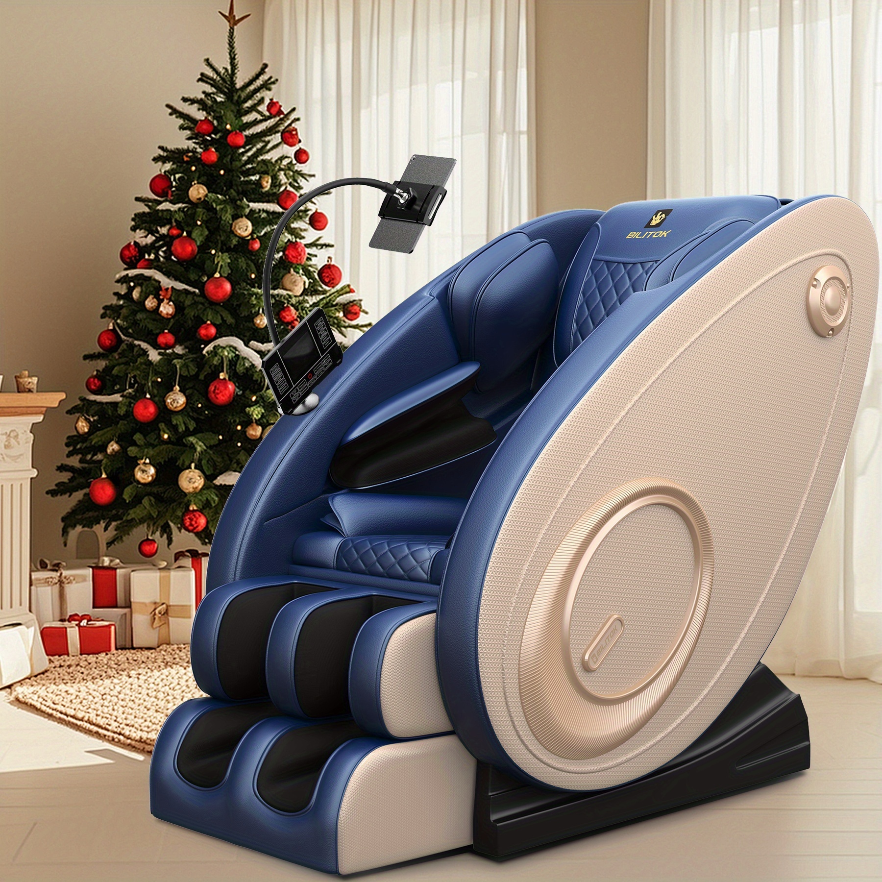 Zero-gravity massage chair recliner, with heating function, full-body massage chair, built-in speakers and touch screen, airbag massage and foot rollers, an ideal Christmas gift for both men and women, electronic neck and back massager