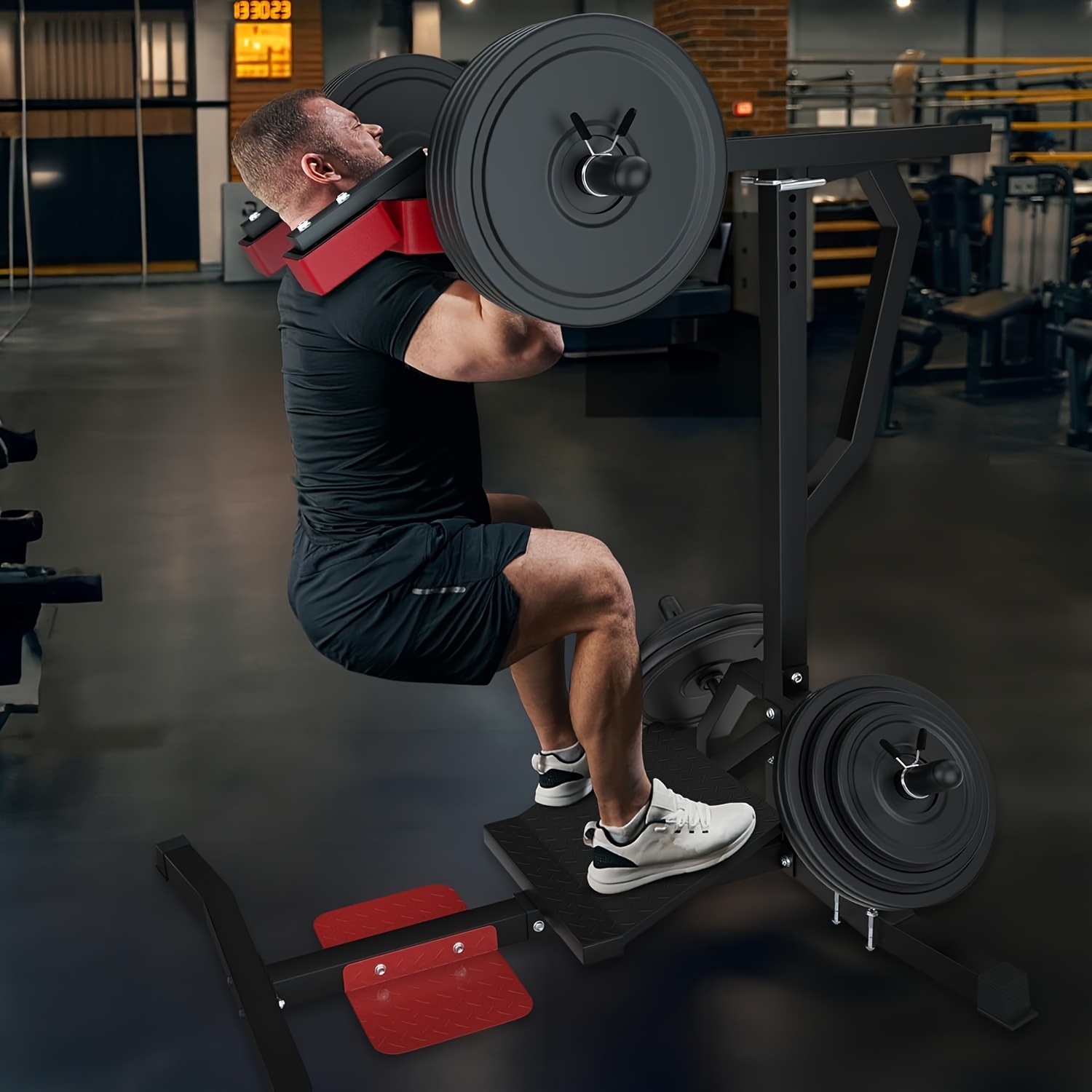 Using squat calf raise machines, lower body training equipment, hack squat machines, and leg press machines for home weight training