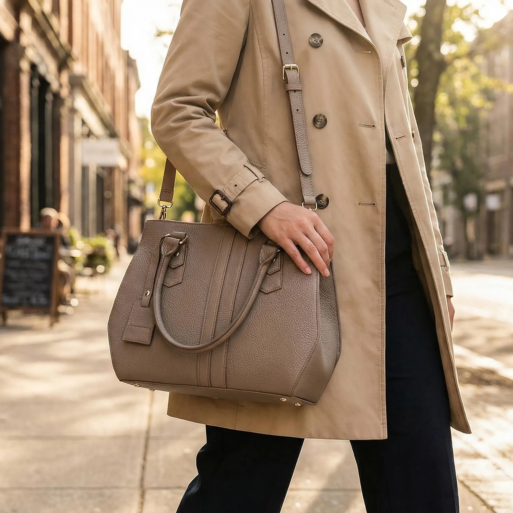 Pebbled Leather Structured Satchel