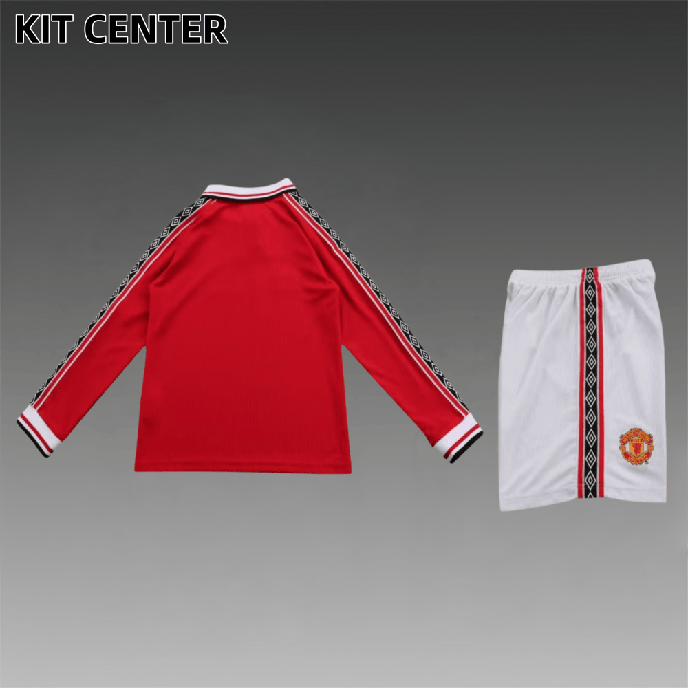 98/99 Manchester United home long sleeves Retro Football Soccer Kids Kit