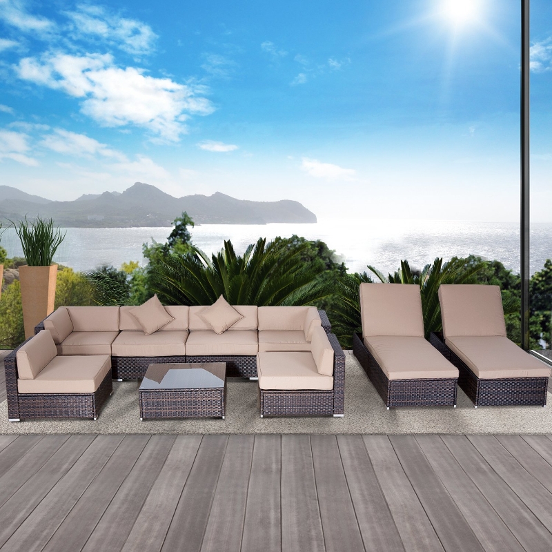 9 PCS Patio Outdoor Furniture Sets, Sectional Manual Weaving Wicker Conversation Sofa Set