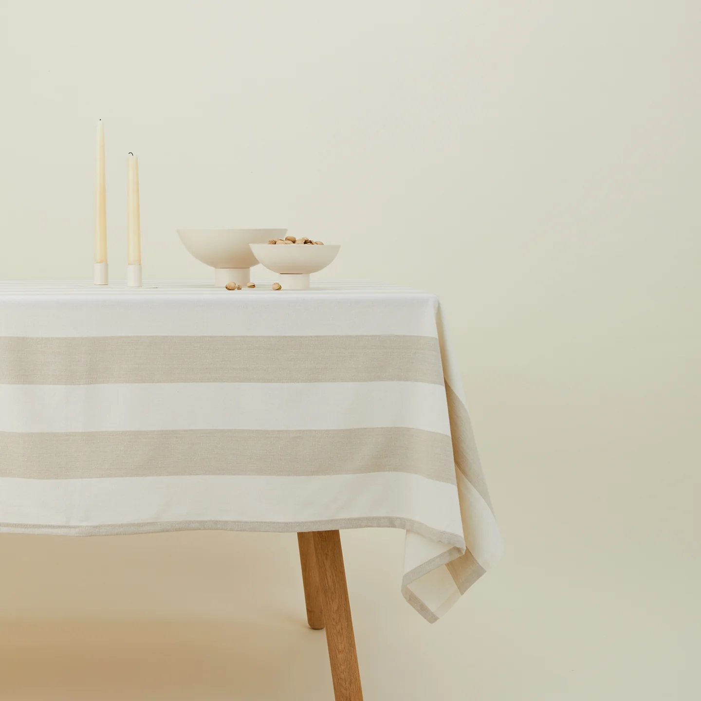 Essential Striped Tablecloth - Ivory/Flax