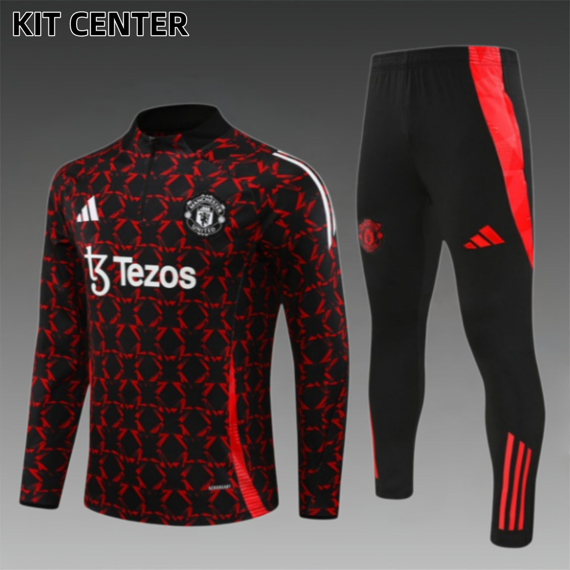 24/25 Manchester United Red and Black Half Zip Training Kit (Adult Kids Kit)