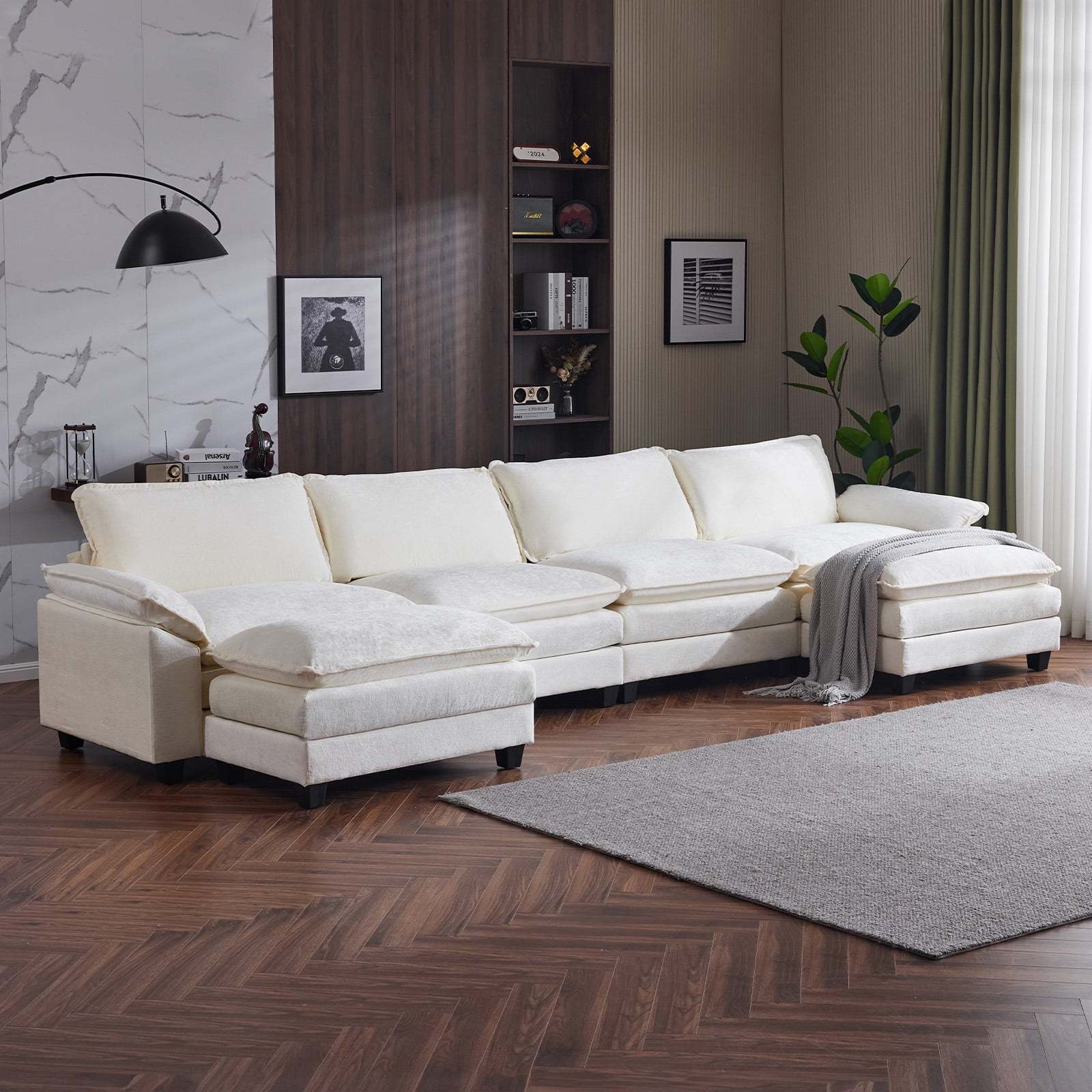 Double-layer modular sofa in chenille teddy velvet