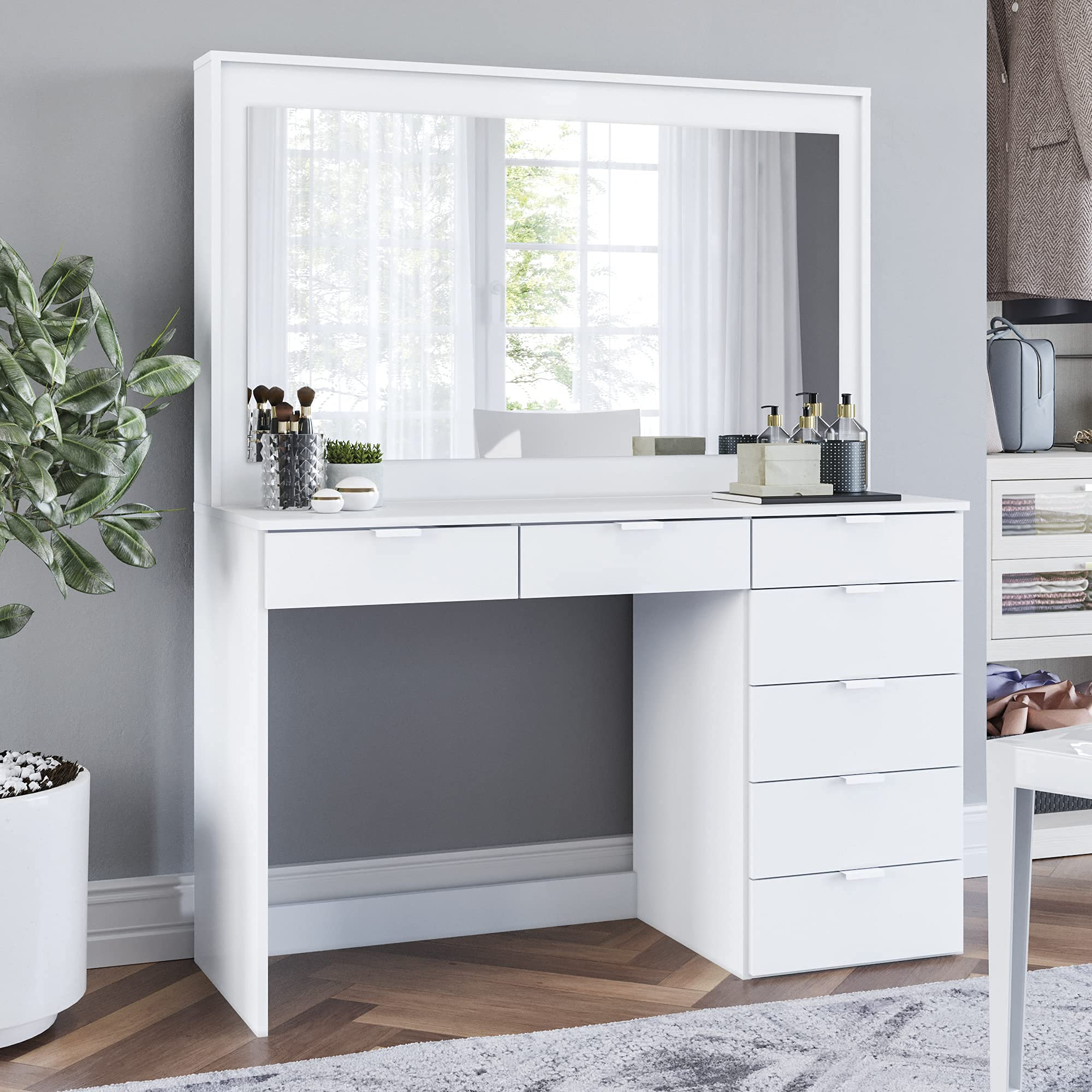 Dressing Table, 7 Drawers Large Mirror, Hollywood Style