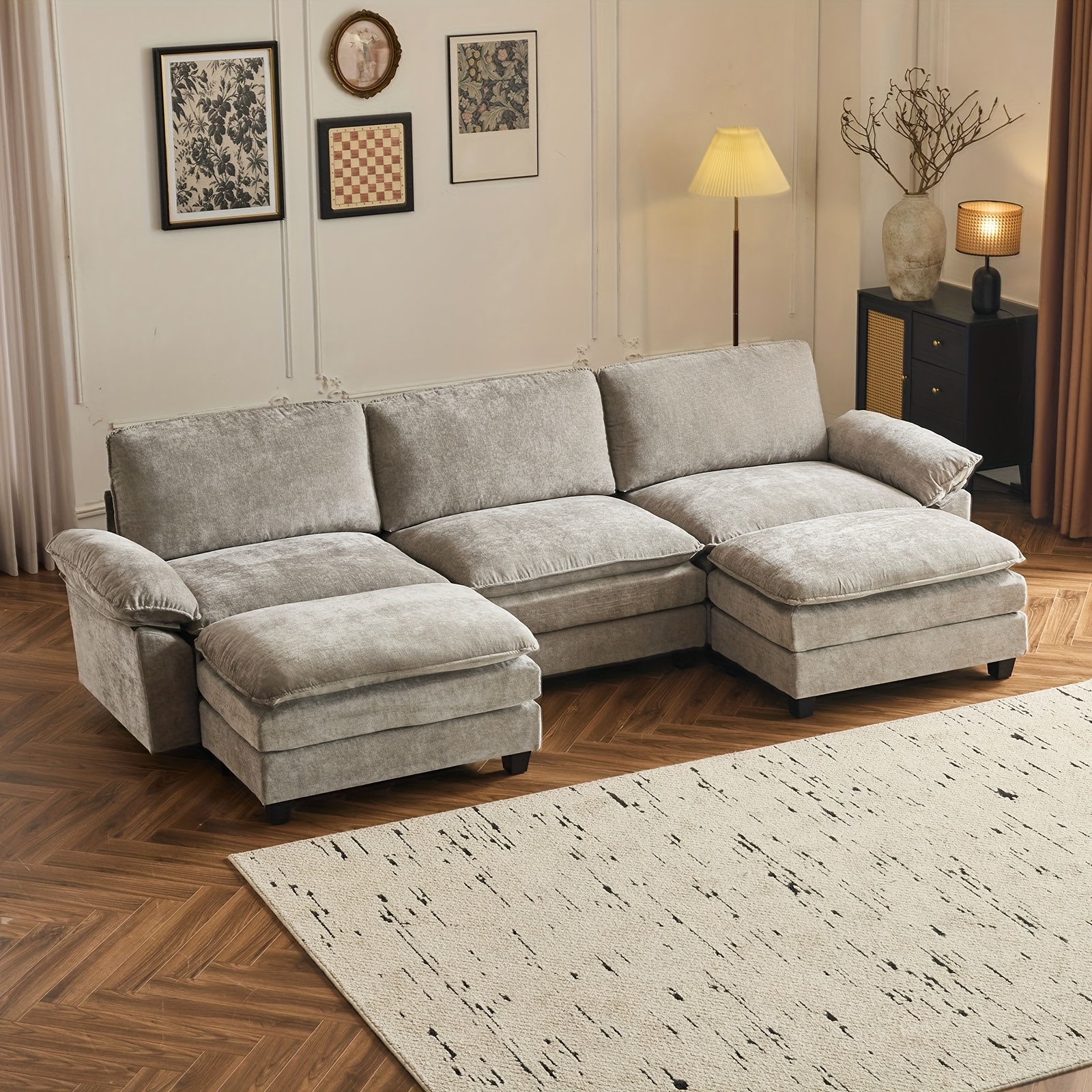 Double-layer modular sofa in chenille teddy velvet