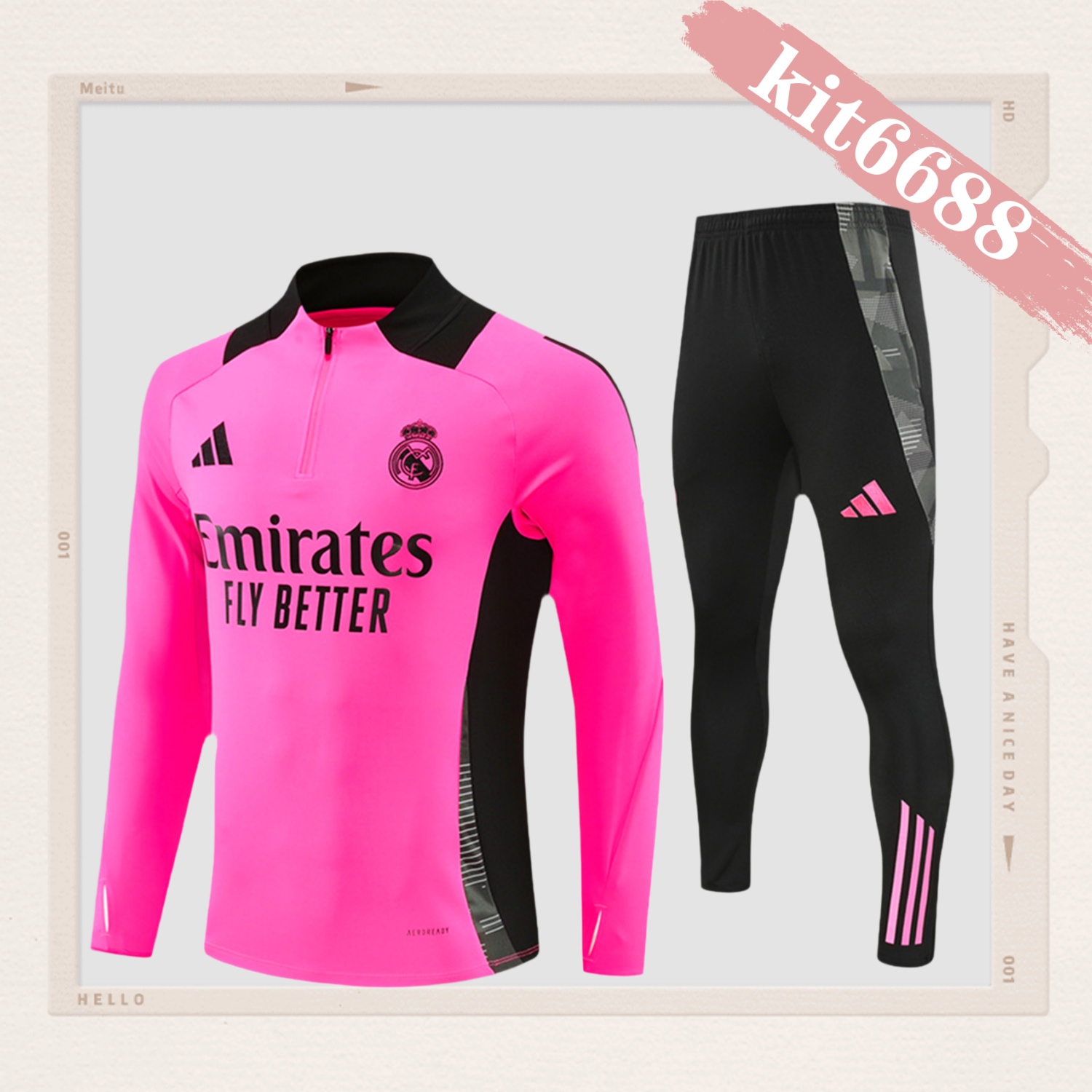 2024/2025 Real Madrid Rose Red Kids Half Zip Training Kit (Kids Kit)