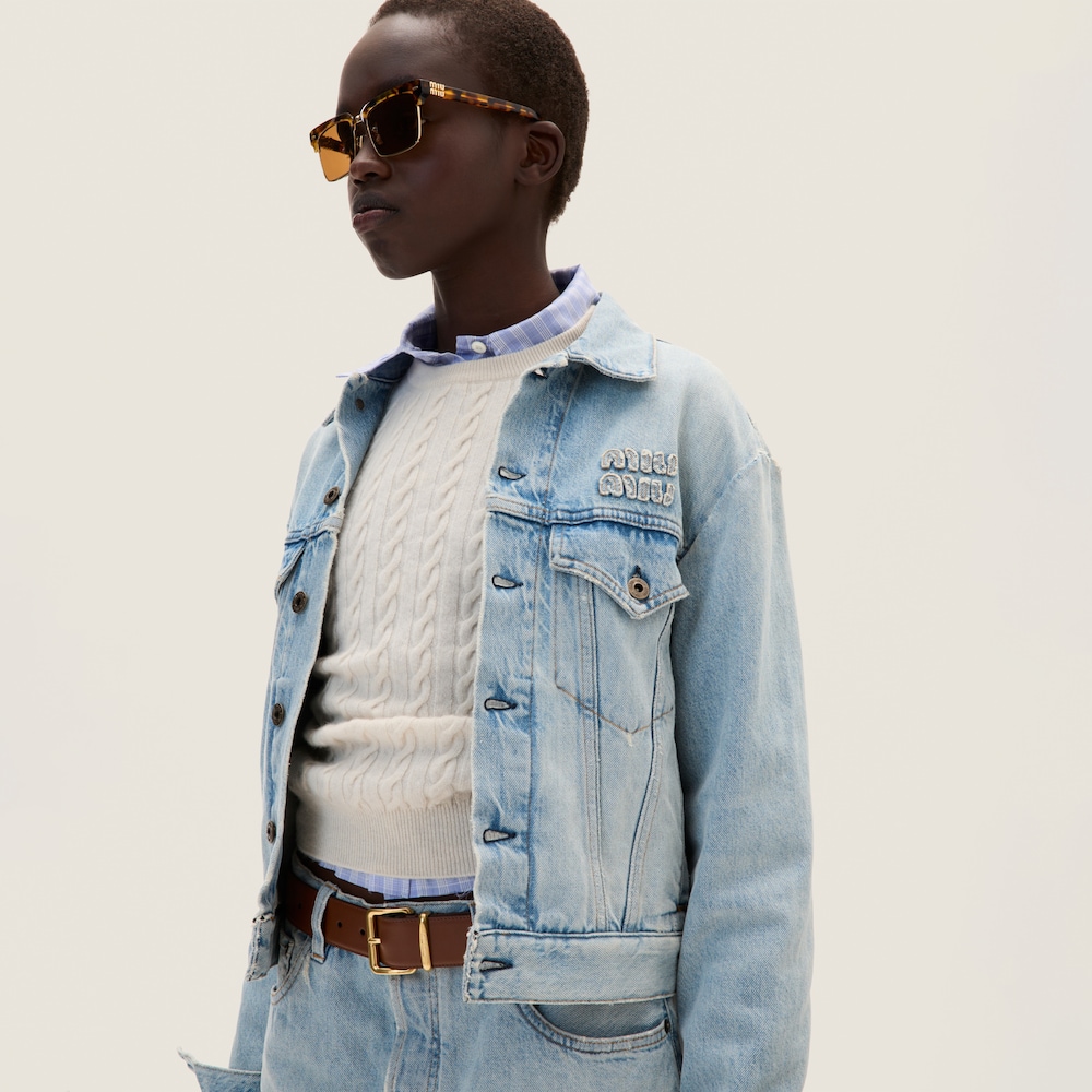 Denim jacket with embroidered logo