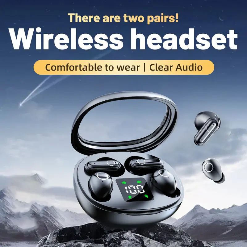 MSHUKCOE 2 Pairs True Wireless Earbuds, Gaming Bluetooth 5.4 In-ear Headphones with Digital LED Display, Button Control, Noise Reduction, Waterproof, Fast Charging for Running, Gift for Men