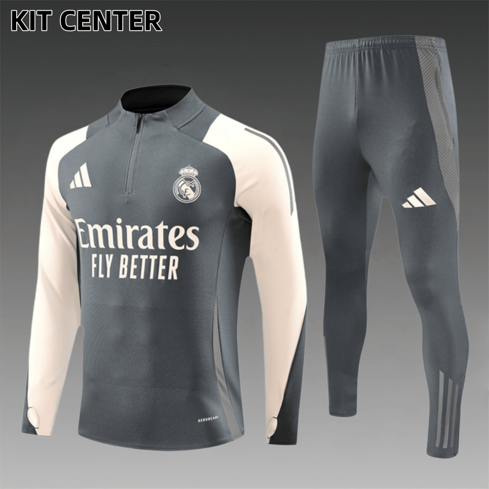 2024/2025 Real Madrid Dark Grey Adult Half Zip Training Kit (Adult Kit)