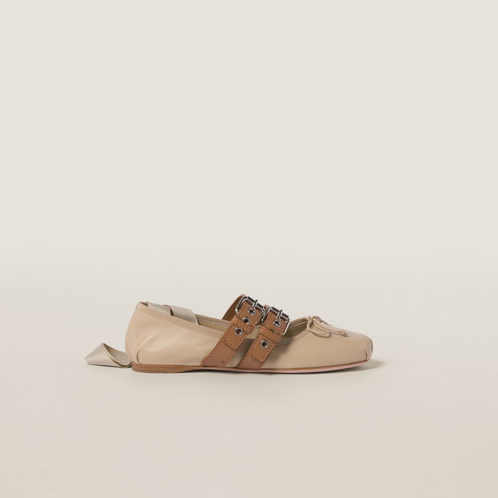 Nappa and calf leather ballerinas