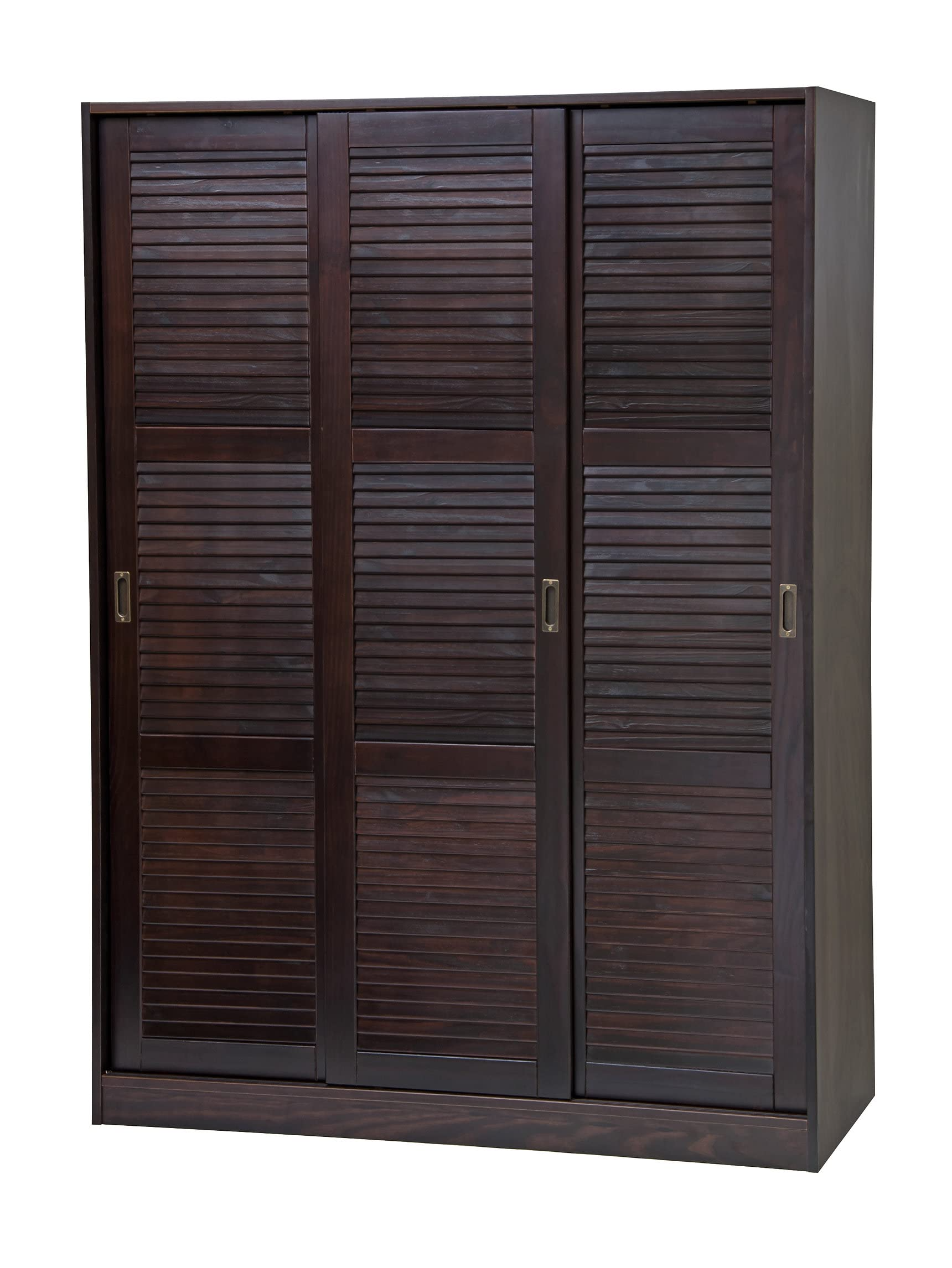 100% Solid Wood Wardrobe with 3 Sliding Louvered Doors, 5 Shelves Included