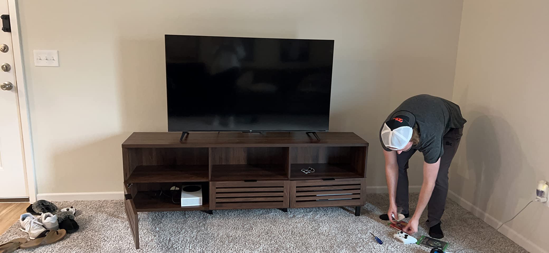 Modern Slatted Wood TV Stand for TV's up to 80