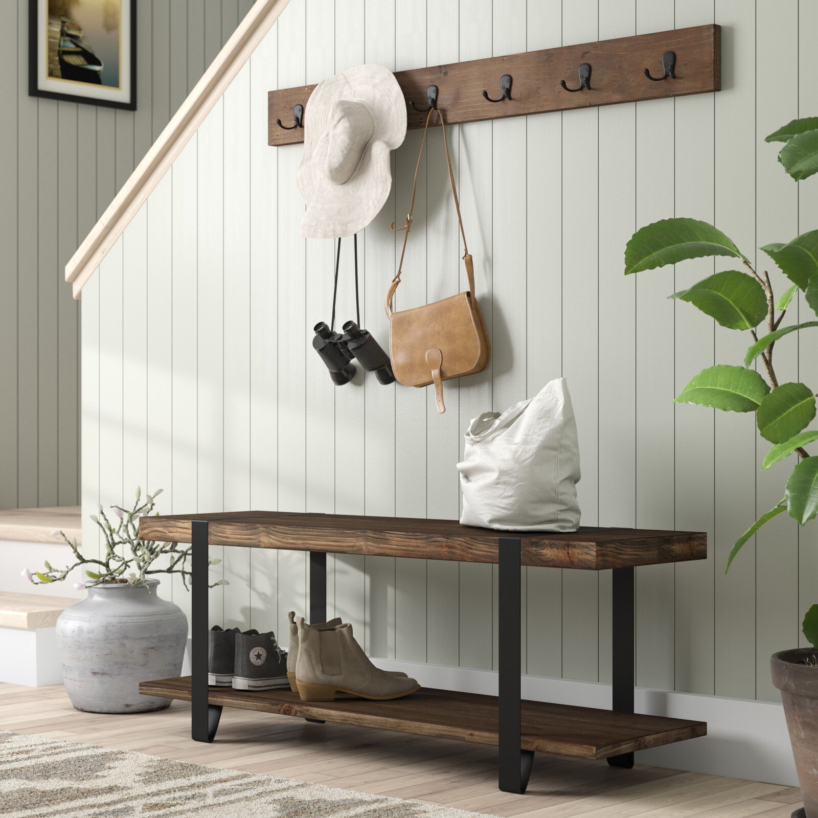 Alezzi 48'' Wide Birch Solid Wood Hall Tree with Bench