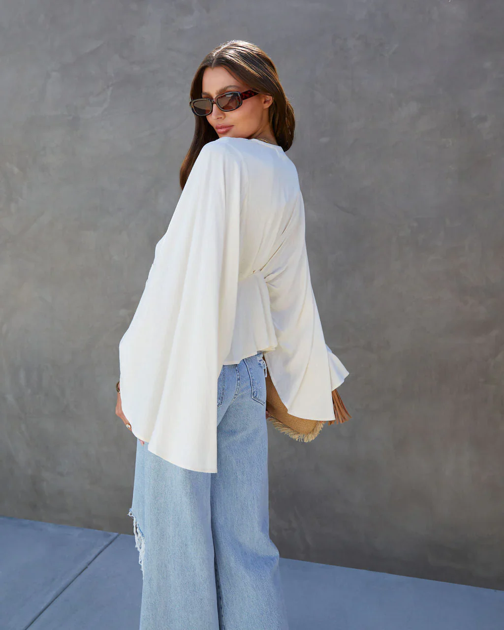 Noelle Embroidered Cape Sleeve Top