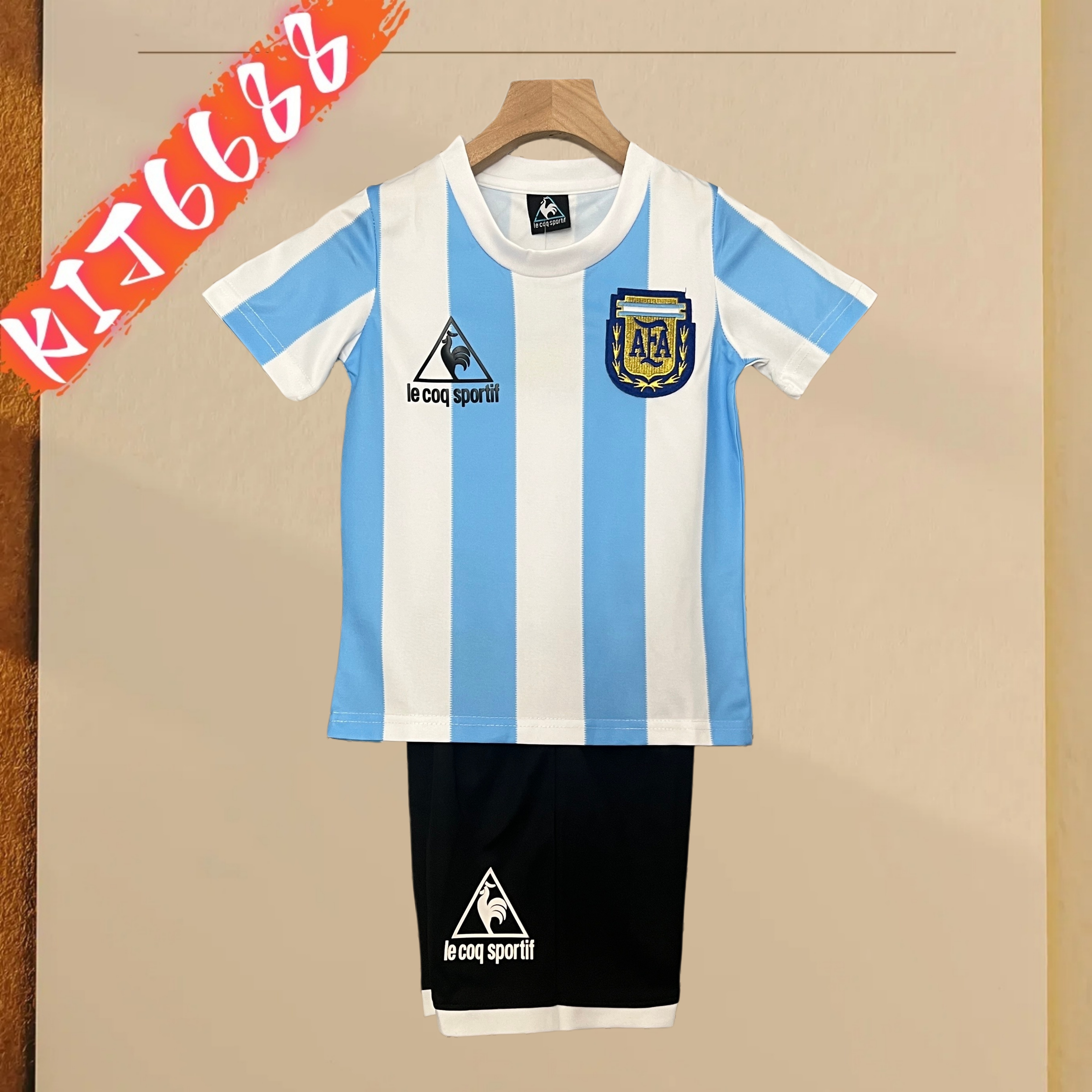 1986 Argentina Home Retro  Football Shirt ( Kids Kit )