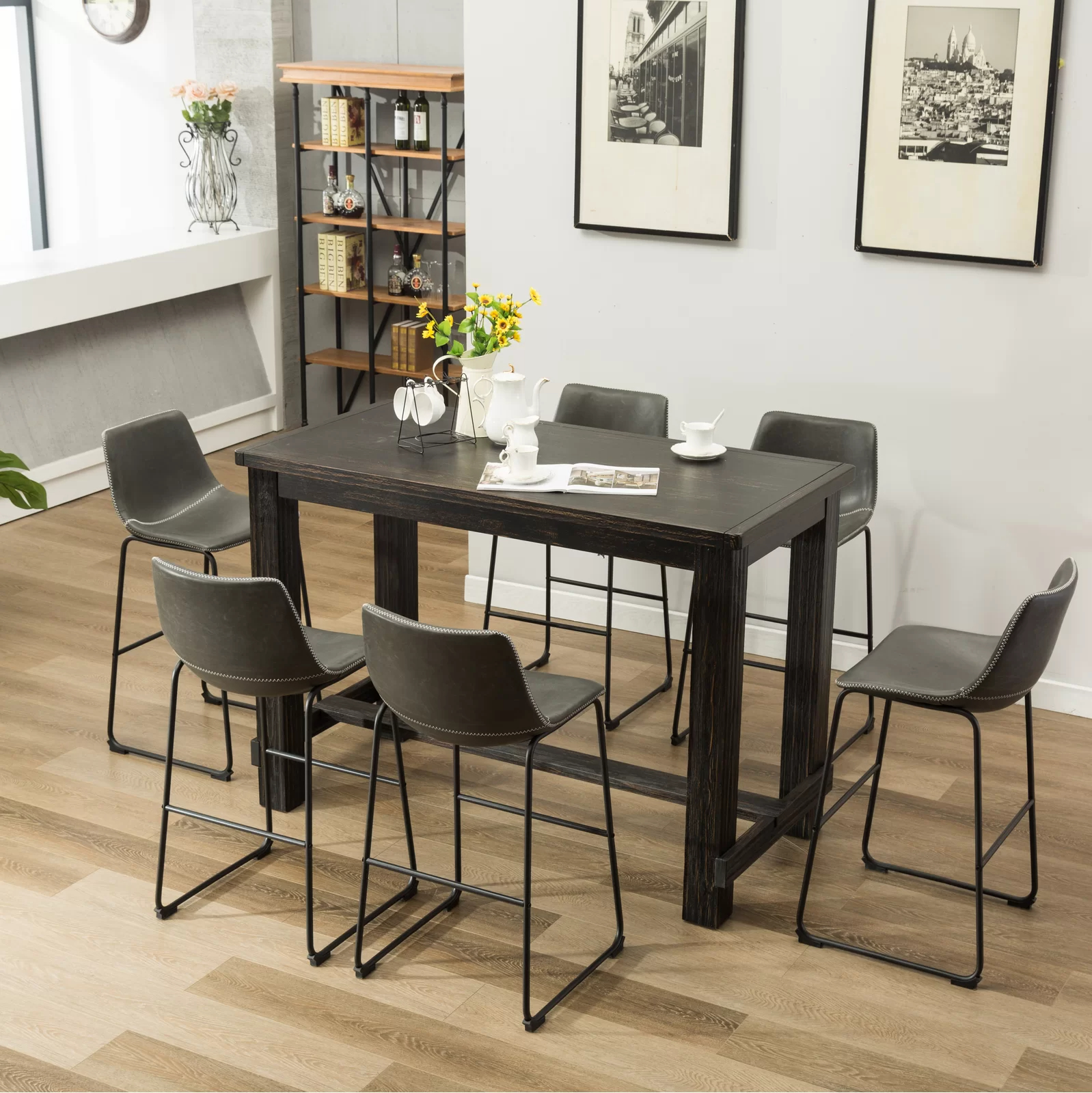 Bamey 6 - Person Bar Height Solid Wood Dining Set