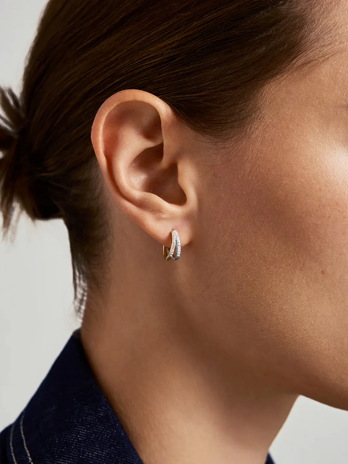 Silver Pave Double Semicircle Huggies