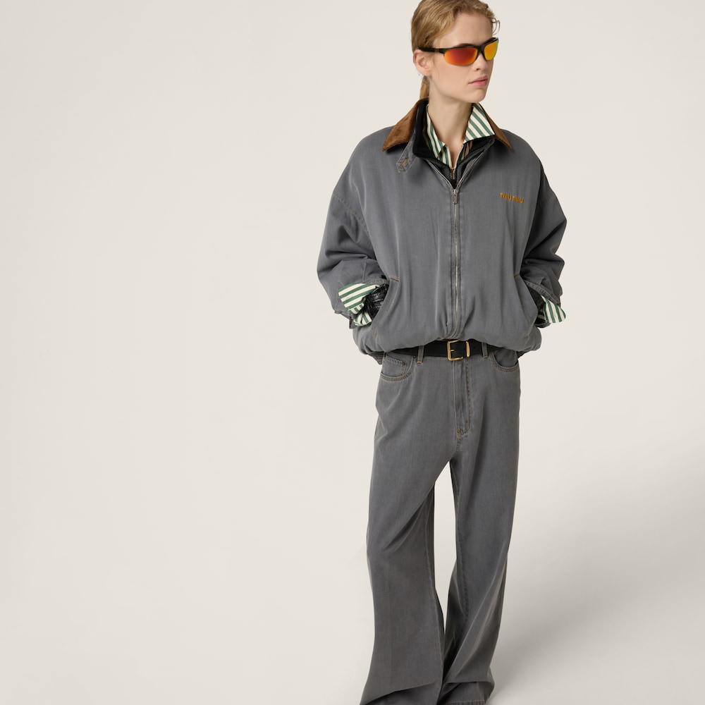 Chambray jacket with velvet collar