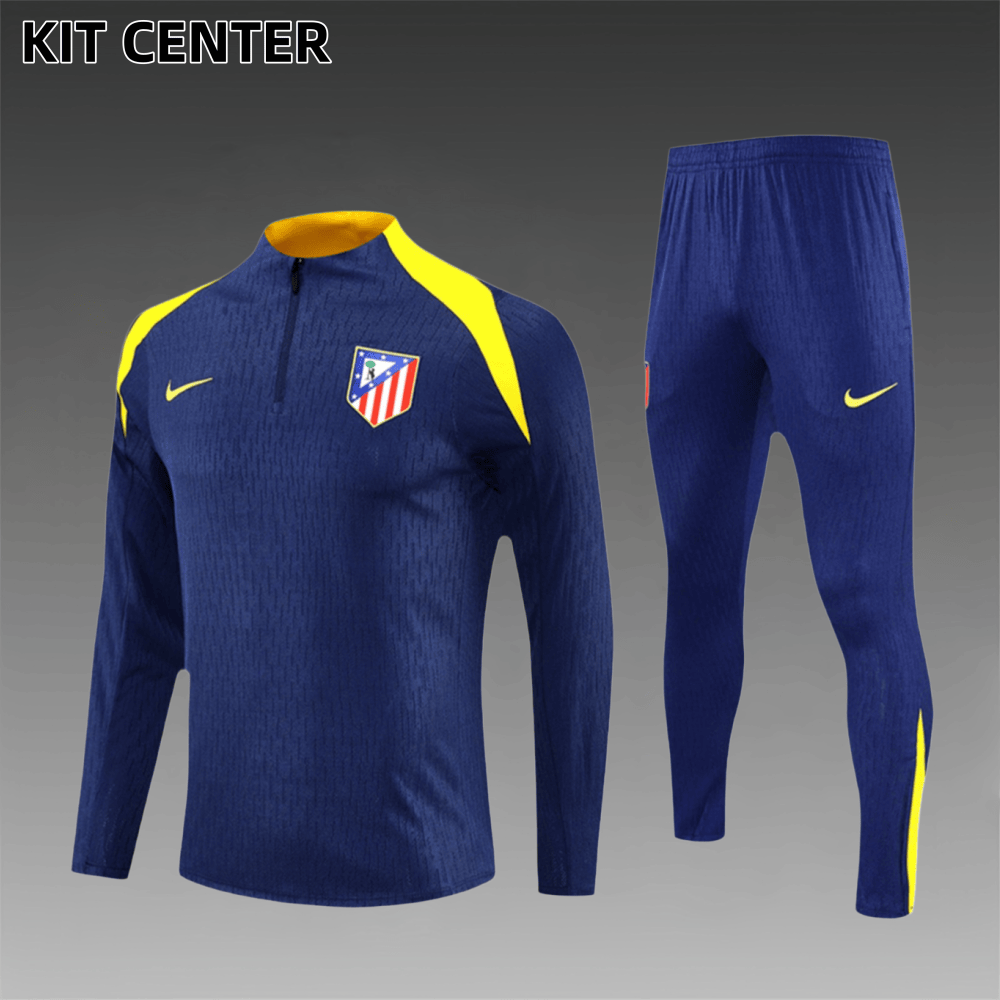 2025/2026 Atletico Madrid Dark Blue Kids Half Zip Training Clothes (Kids Kit)