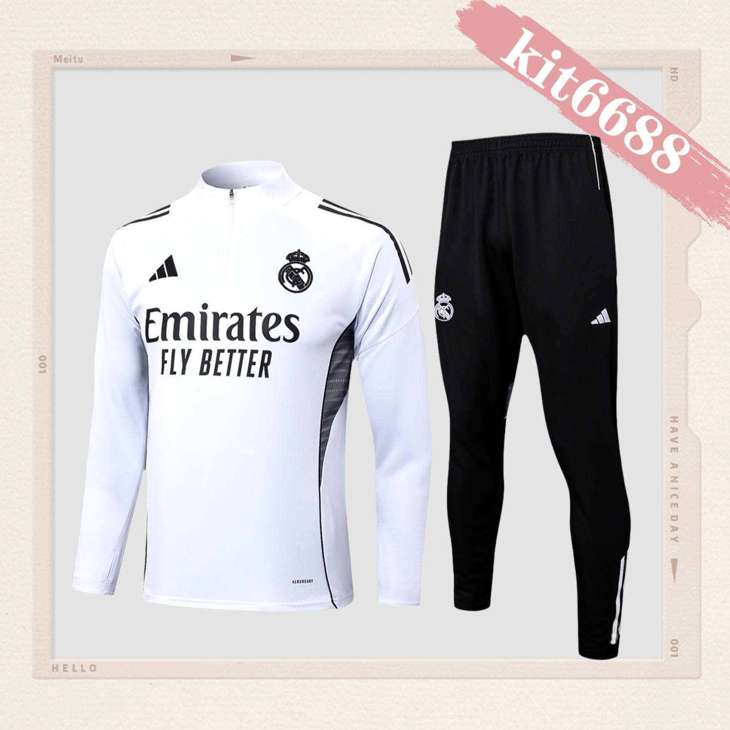 2024/2025 Real Madrid White Adult Half Zip Training Kit (Adult Kit)