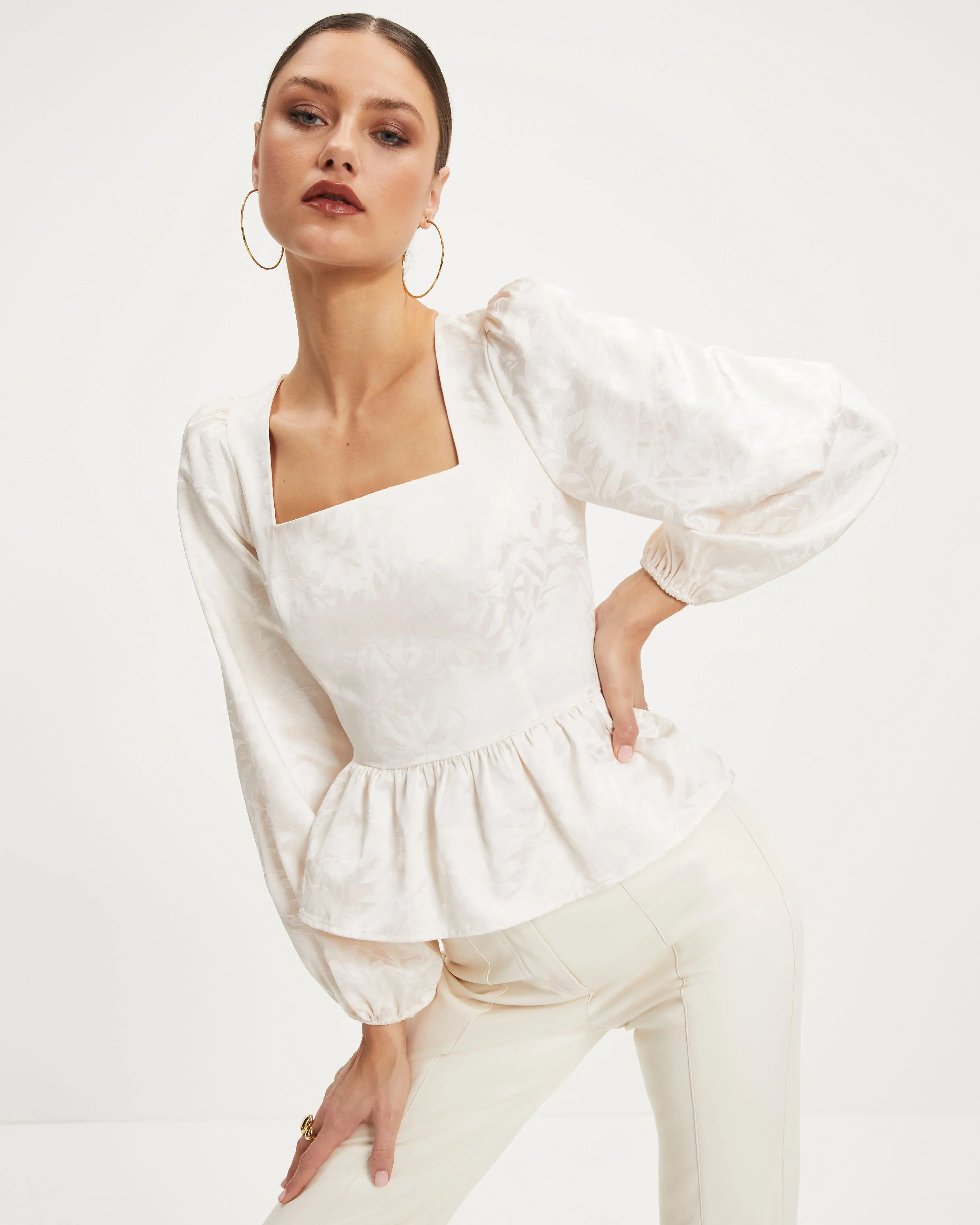 Afternoon At Versailles Puff Sleeve Peplum Top