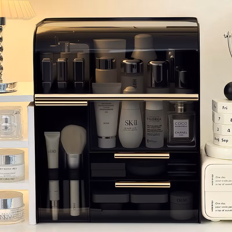 Desktop dresser cosmetics and skin care products storage cabinet advanced sense large capacity dust-proof cosmetic brush storage box with cover