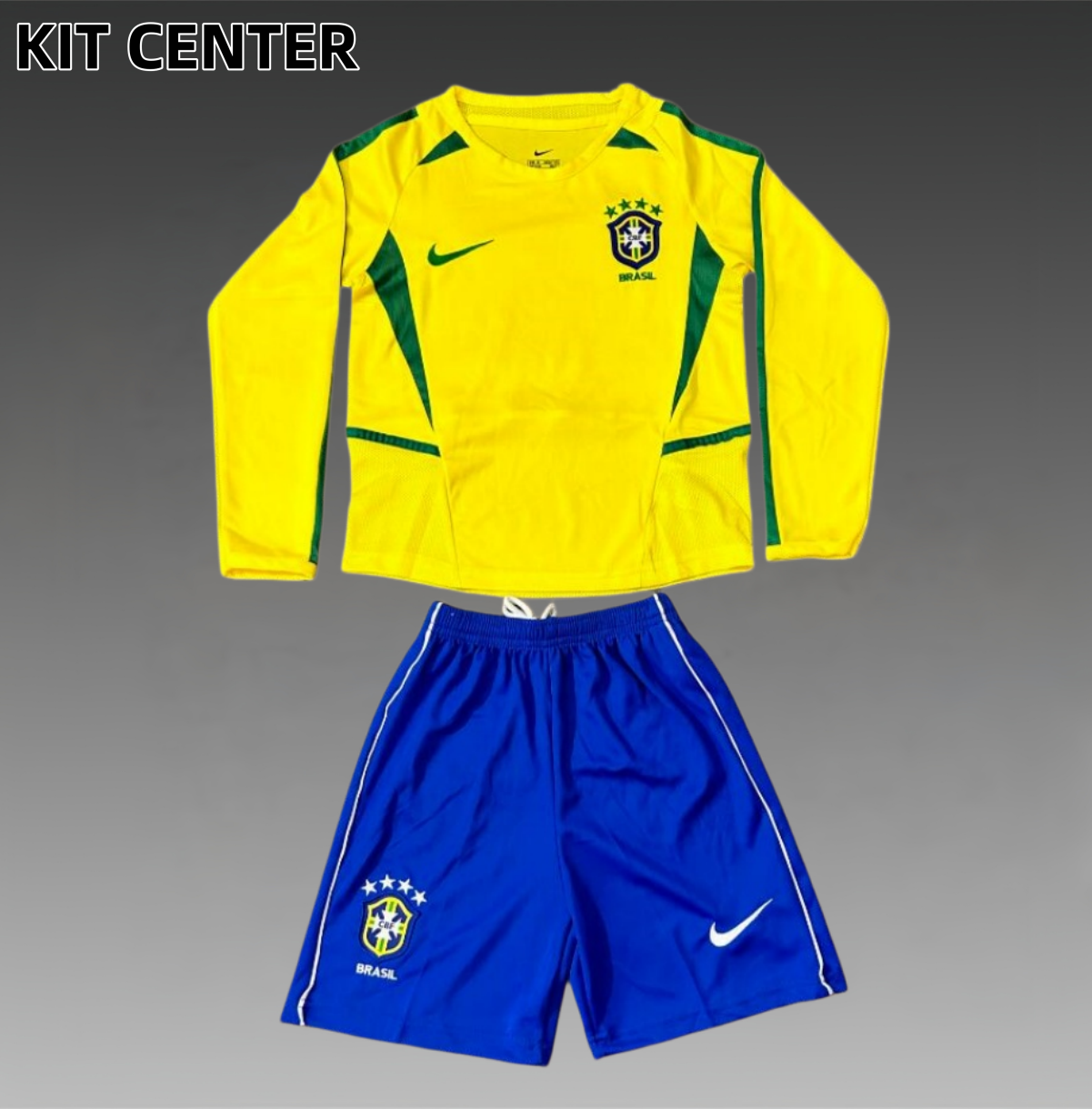 2002 Brazil home Retro long sleeves Kids Kit