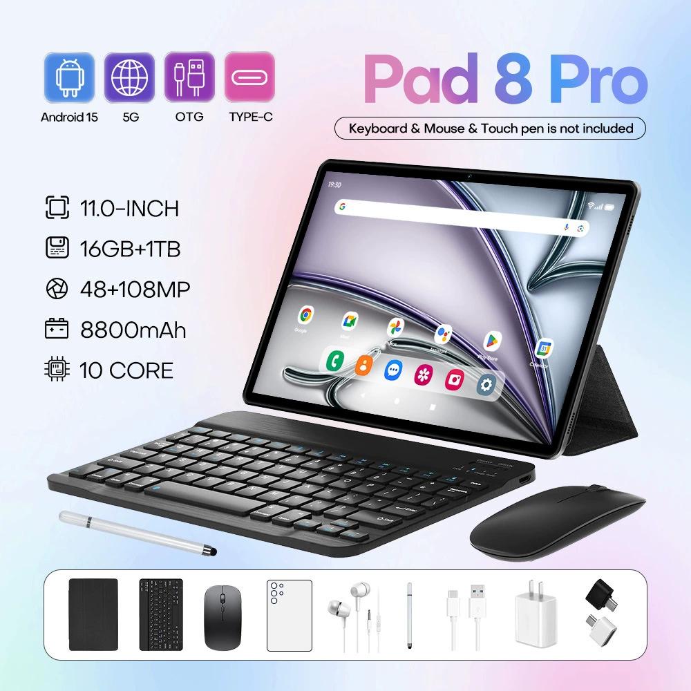 GPT-Pad8 Pro (mit Maus und Tastatur) 4G-fähiges Android-Smart-Tablet mit 10,1-Zoll-In-Cell-Bildschirm, 16+1TB, ultraflache Metallgehäuse, unterstützt Speicherkarten, Achtkernprozessor, 13-Megapixel-Kamera.
