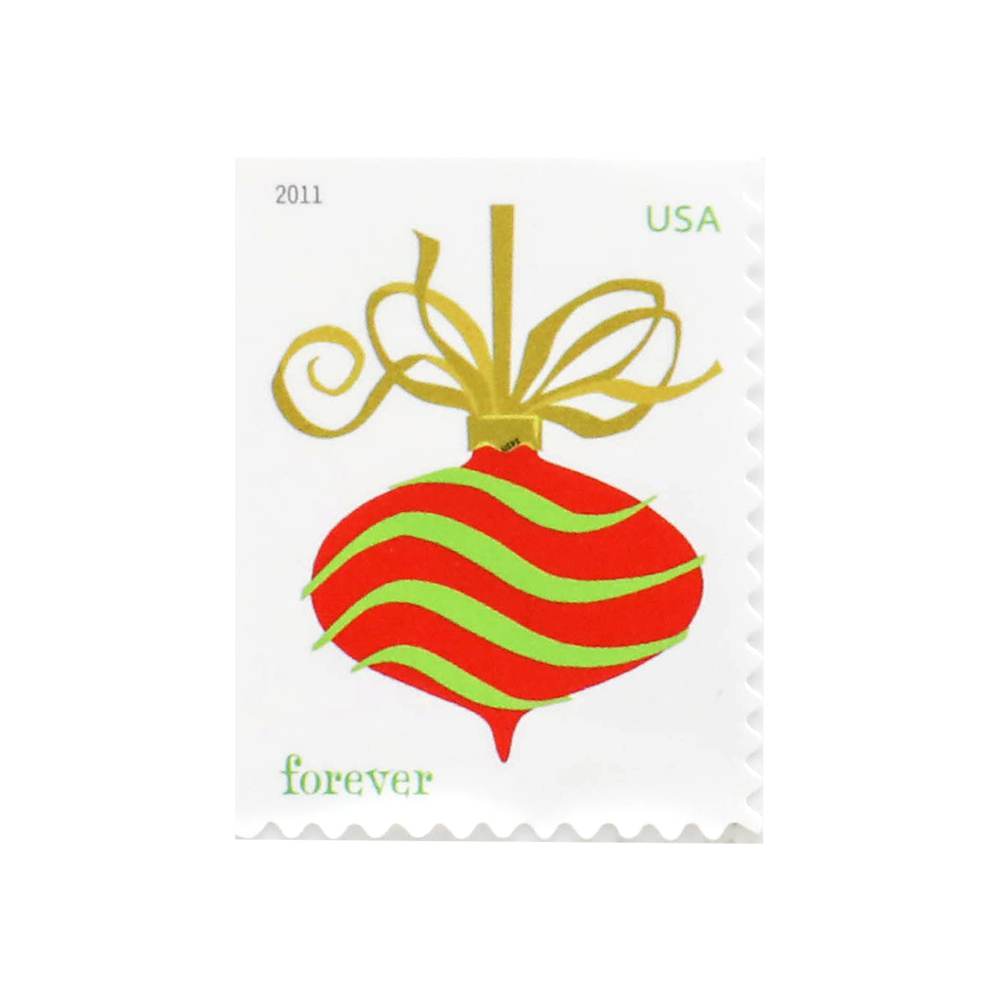 2011 First-Class Forever Stamp - Holiday Baubles: Green and Red Wavy Line Ornament (Ashton Potter) 