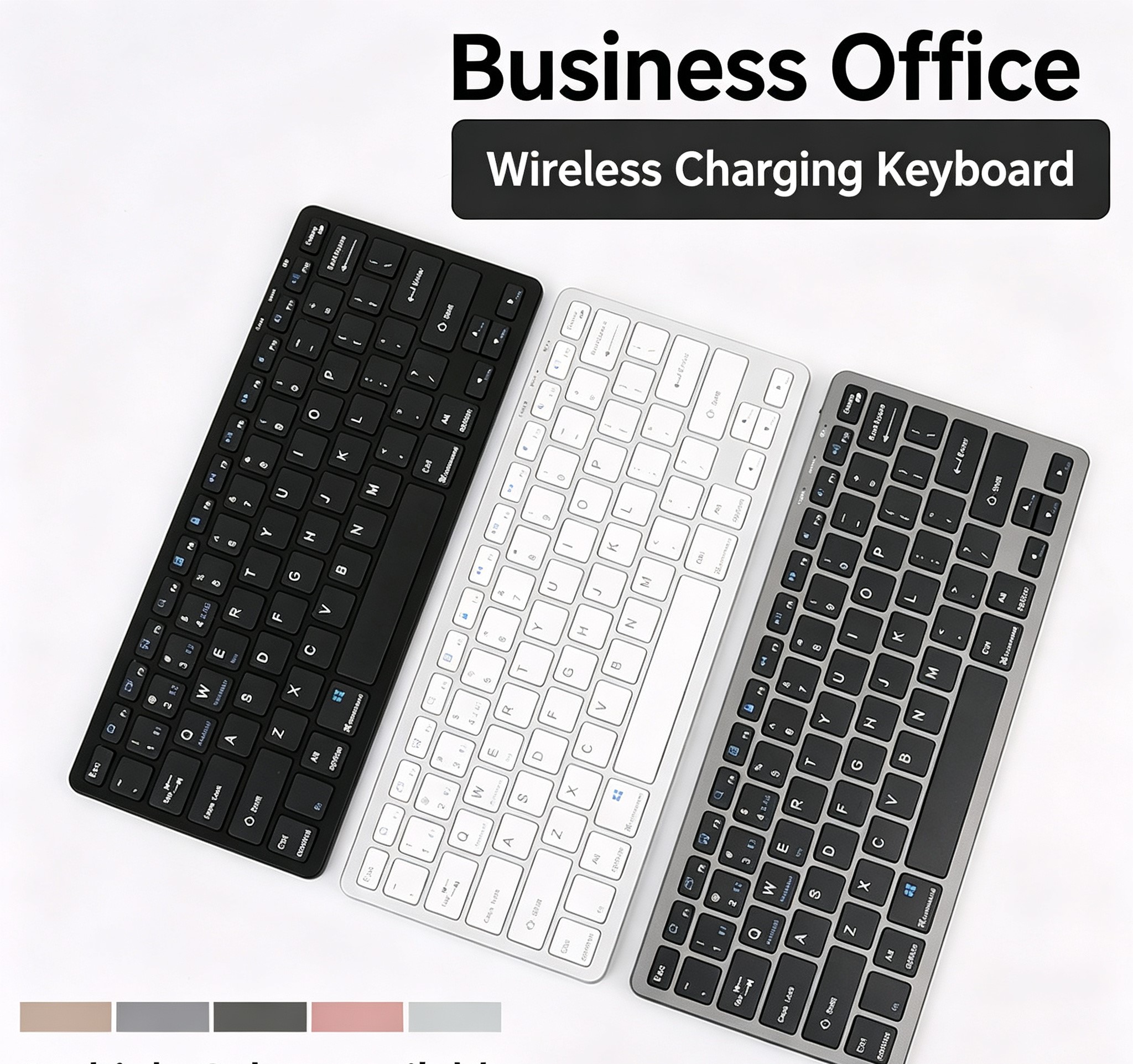 Slim Tri-Mode Wireless Rechargeable Keyboard, Bluetooth & 2.4G Portable Keyboard for Computer Tablet Phone, Ultra Thin Office Keyboard